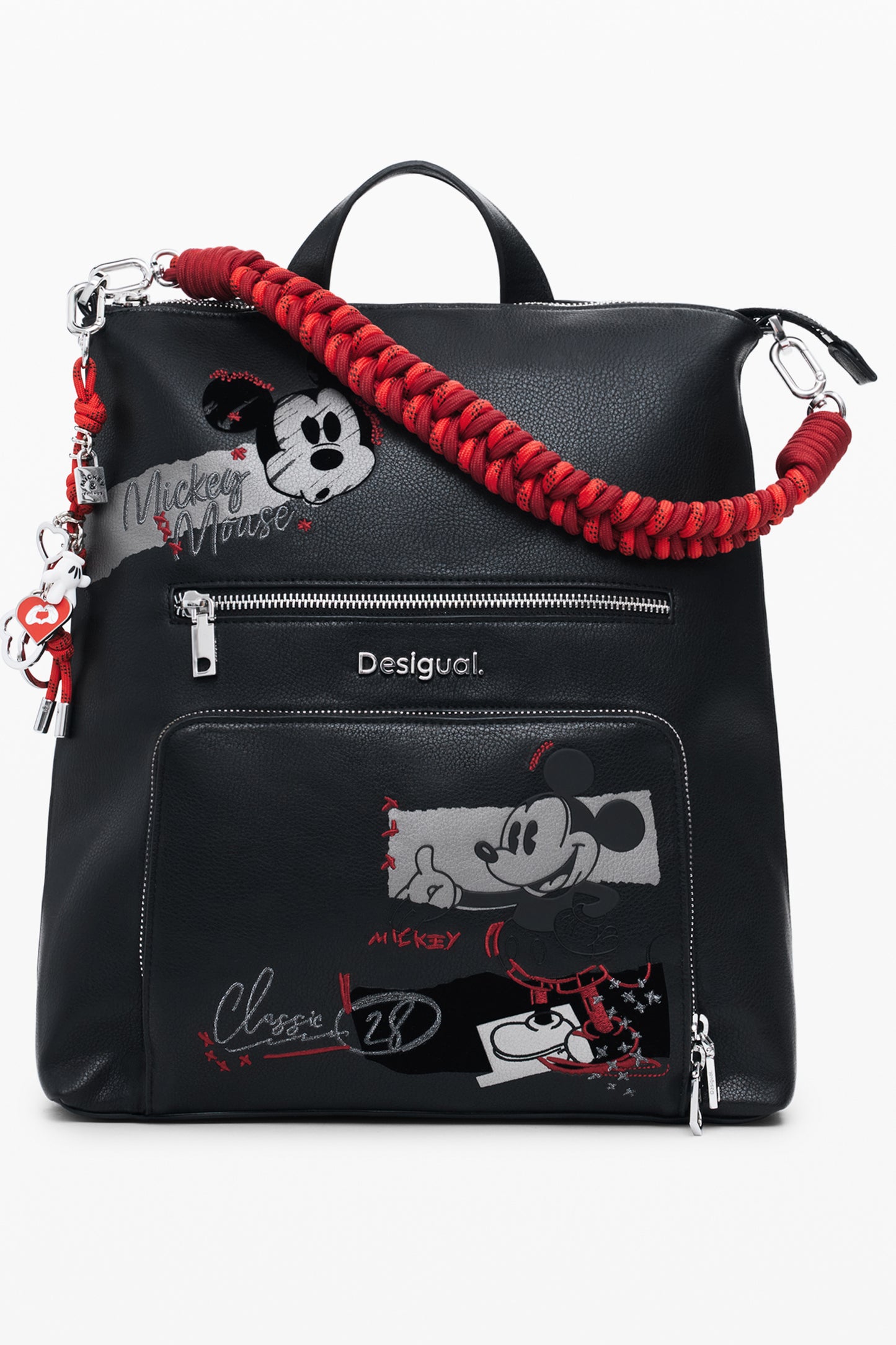 25WAKP01_NE2000 – Stylischer Damen-Rucksack in Schwarz mit Mickey Print und Stickerei – Größe: UNI – Farbe: Nero