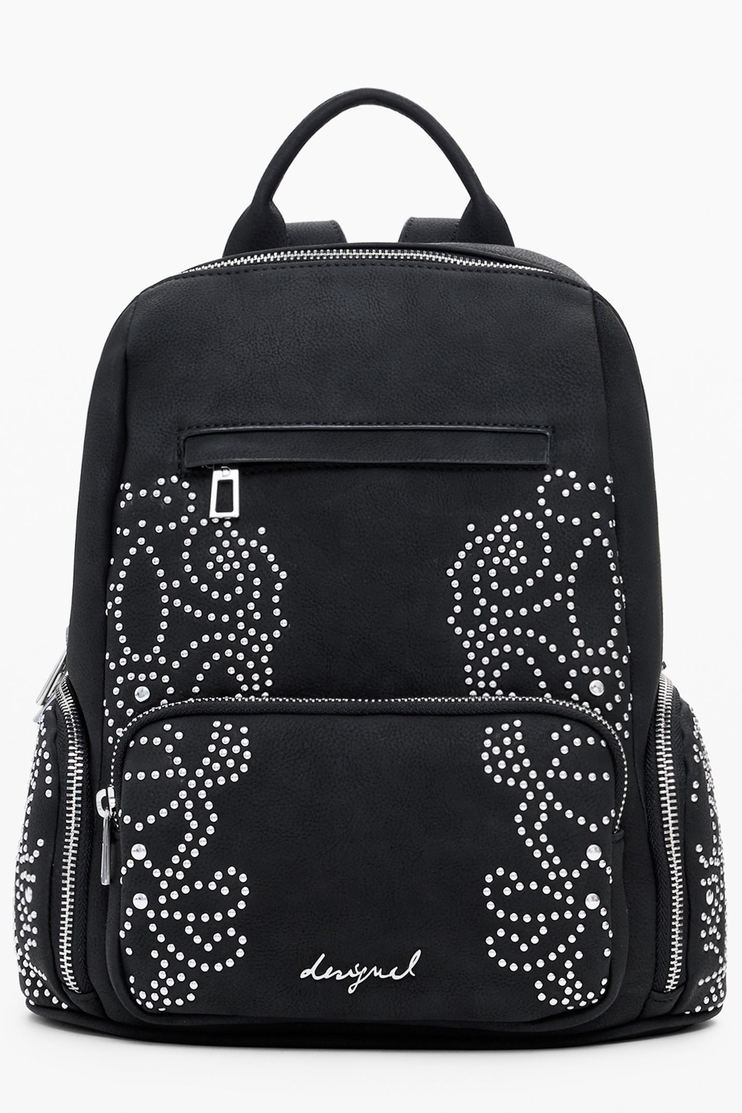 25WAKP35_NE2000 – Stilvoller Damen Rucksack: Schwarz mit Nieten & Kontrastdetails – Größe: UNI – Farbe: Nero