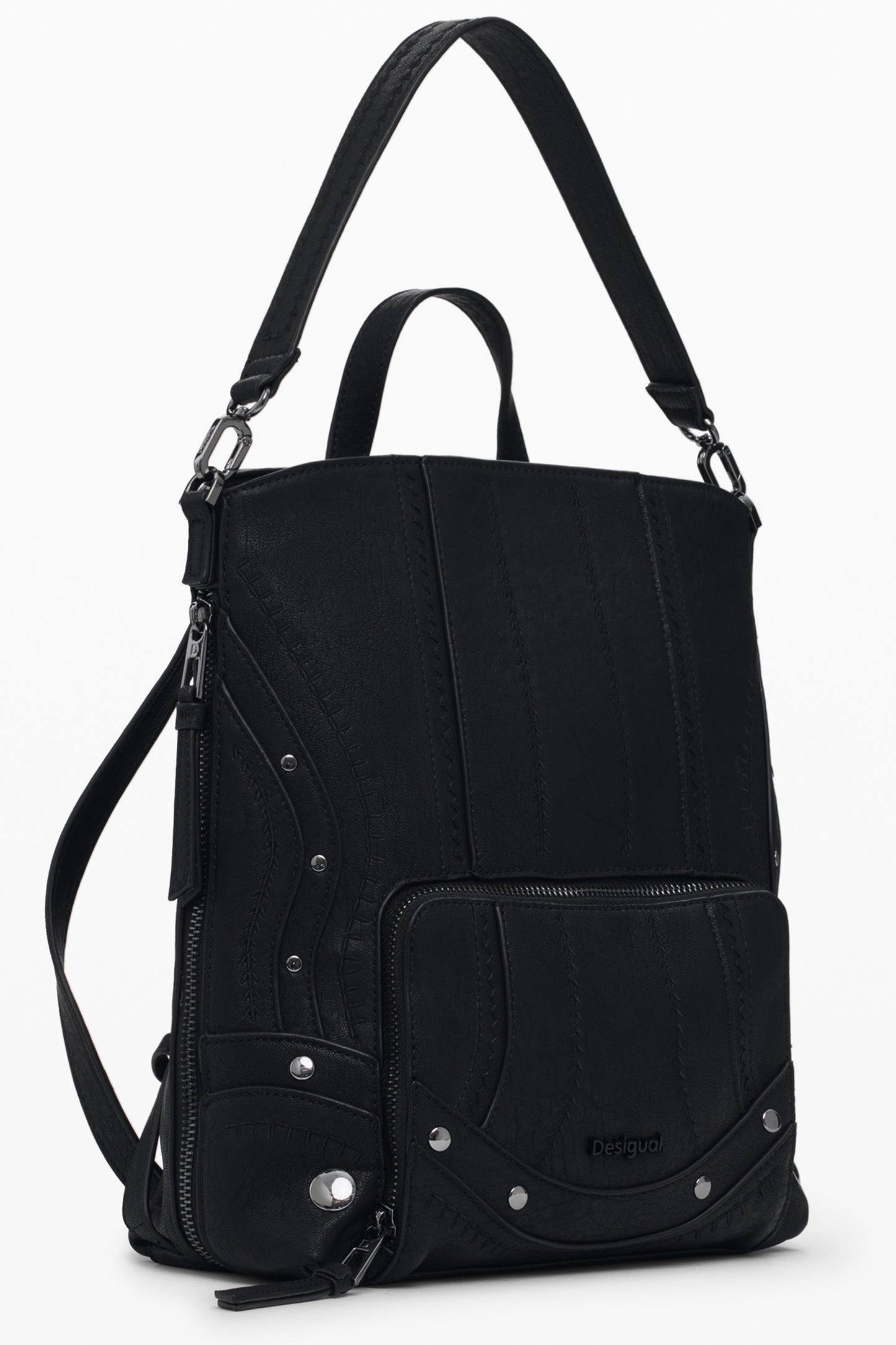 25WAKP24_NE2000 – Damenrucksack Schwarz mit Stickerei und verstellbaren Riemen – Größe: UNI – Farbe: Nero