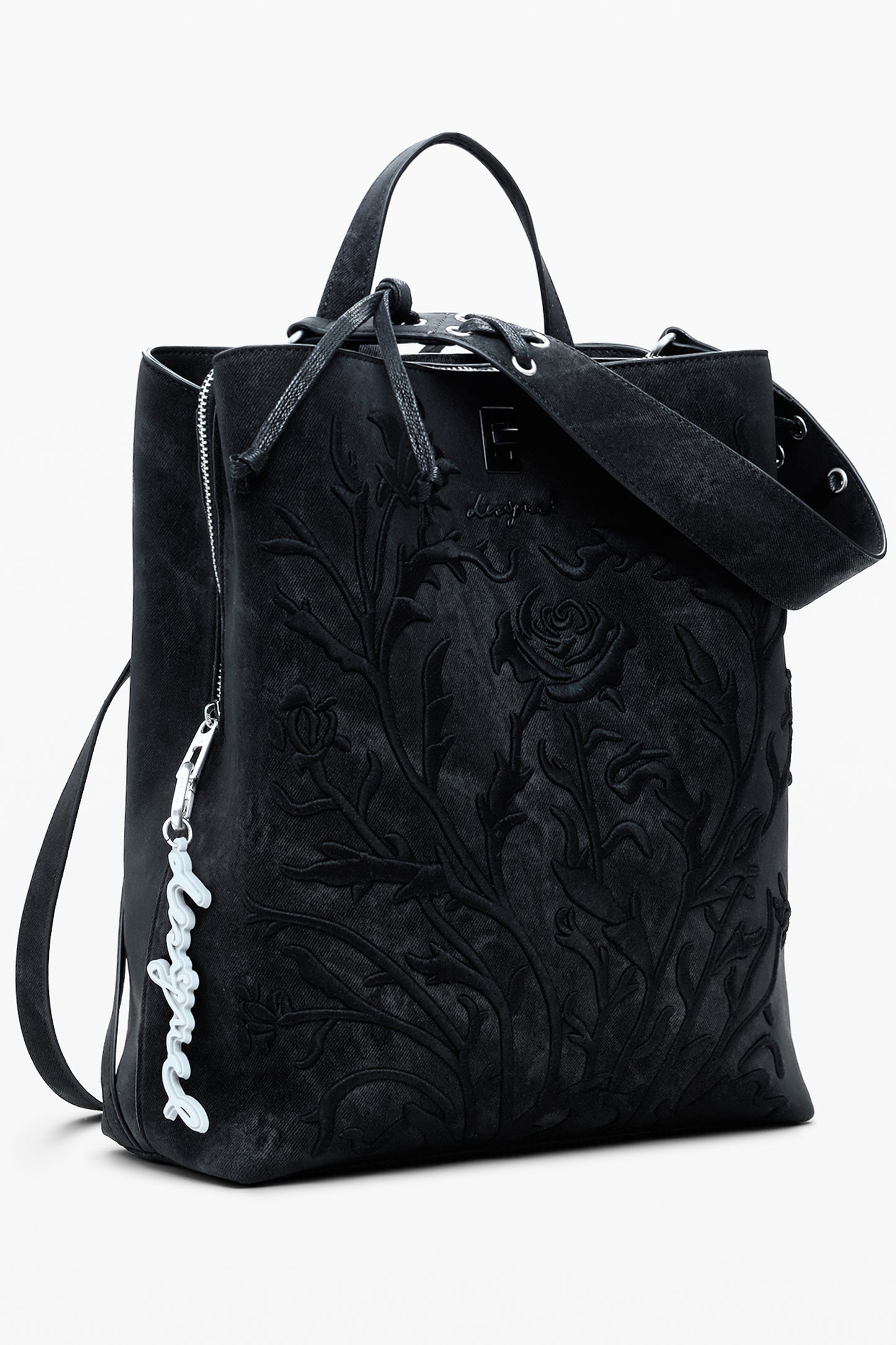 25WAKP06_NE2000 – Eleganter Damen-Rucksack mit Blumendesign und praktischen Fächern – Größe: UNI – Farbe: Nero
