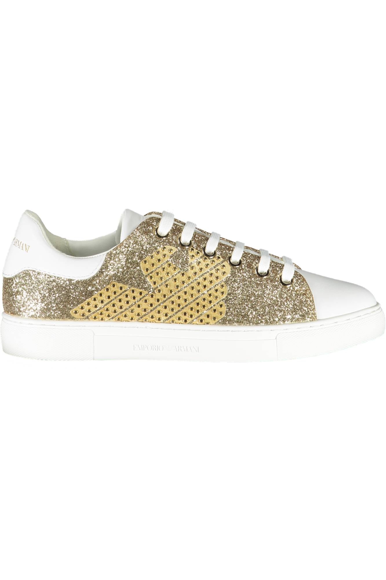X3X071-XM544_ORO_R579 – Elegante Damensneaker in Gold mit Kontrastdetails und Print-Logo. – Größe: 35 – Farbe: Oro