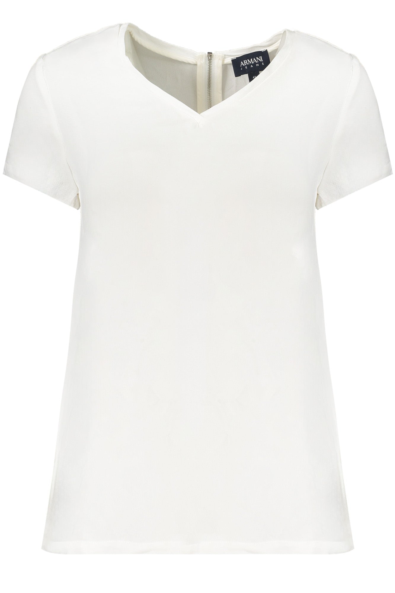 3Y5H435NYFZ_BI1148 – Weißes Damen T-Shirt mit V-Ausschnitt und Rückenzipper für Style – Größe: 42 – Farbe: Bianco