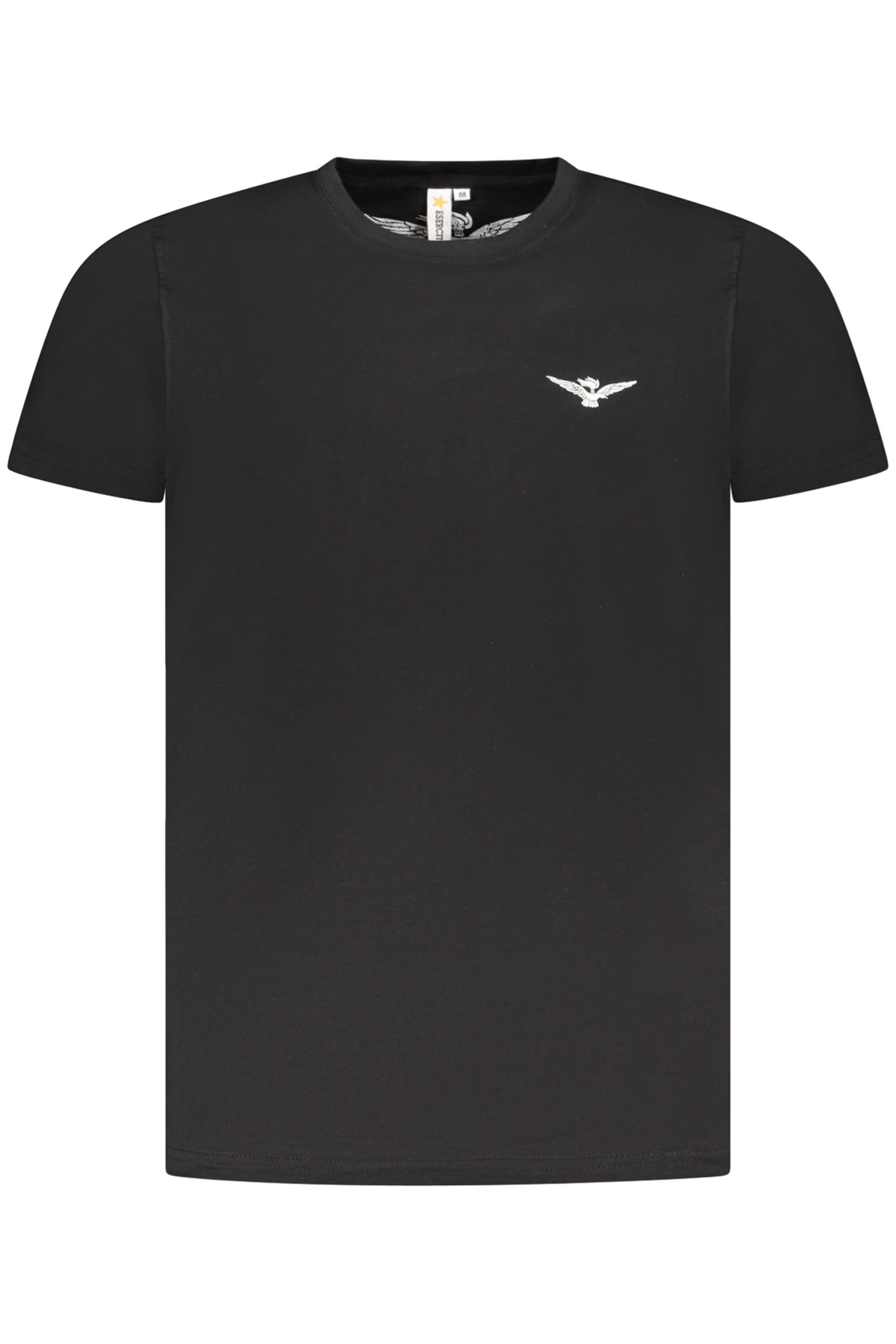 S5S639-5586_NE002 – Schwarzes Kurzarm-T-Shirt Herren mit Adler-Print und Rundhals – Größe: S, M, L, XL, 2XL, 3XL – Farbe: Nero