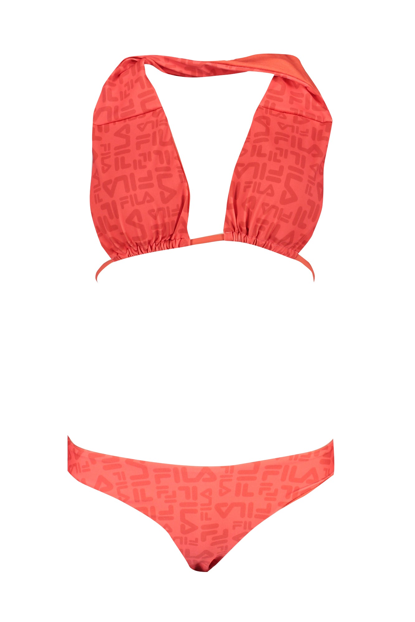 FAW0732_RO33078 – Rotes Damen-Bikini-Kostüm mit V-Ausschnitt, Print und Kontrastdetails – Größe: XS, S, M, L – Farbe: Rosso