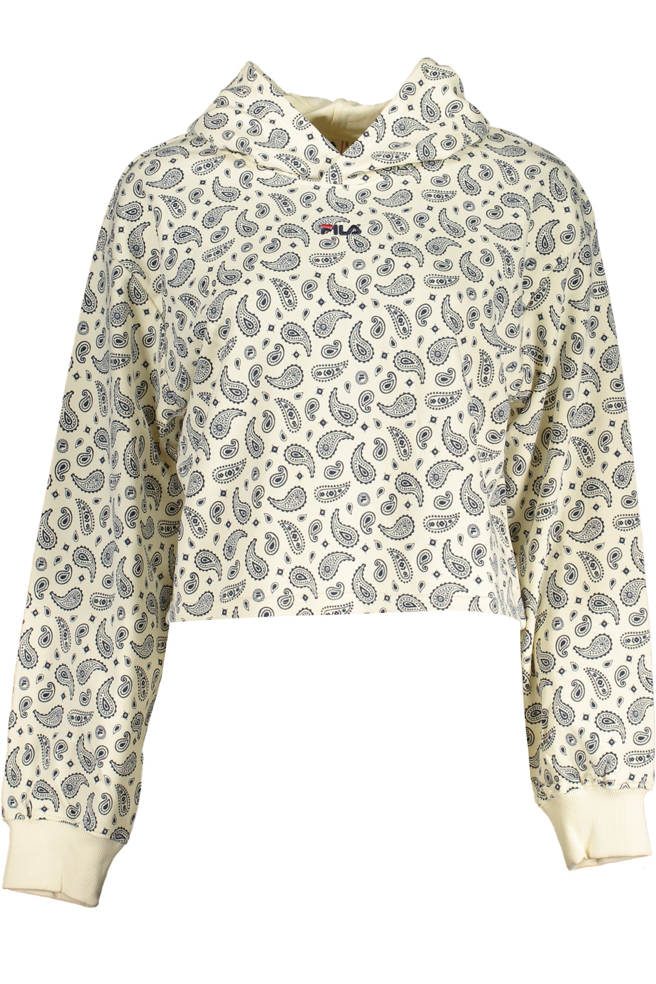 FAW0779_BI13289 – Damenpullover Weiß: Gemusterter Kapuzenpullover mit Stickerei - Langarm – Größe: XS, S, L – Farbe: Bianco