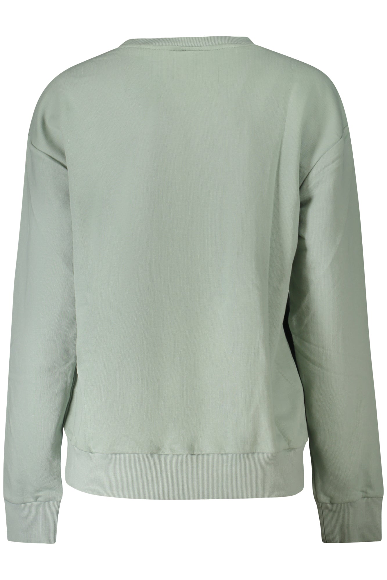 FAW0584_VE60079 – Grüner Damenpullover aus Bio-Baumwolle, angeraut, Rundhals, Stickerei – Größe: XS, S, L, XL – Farbe: Verde