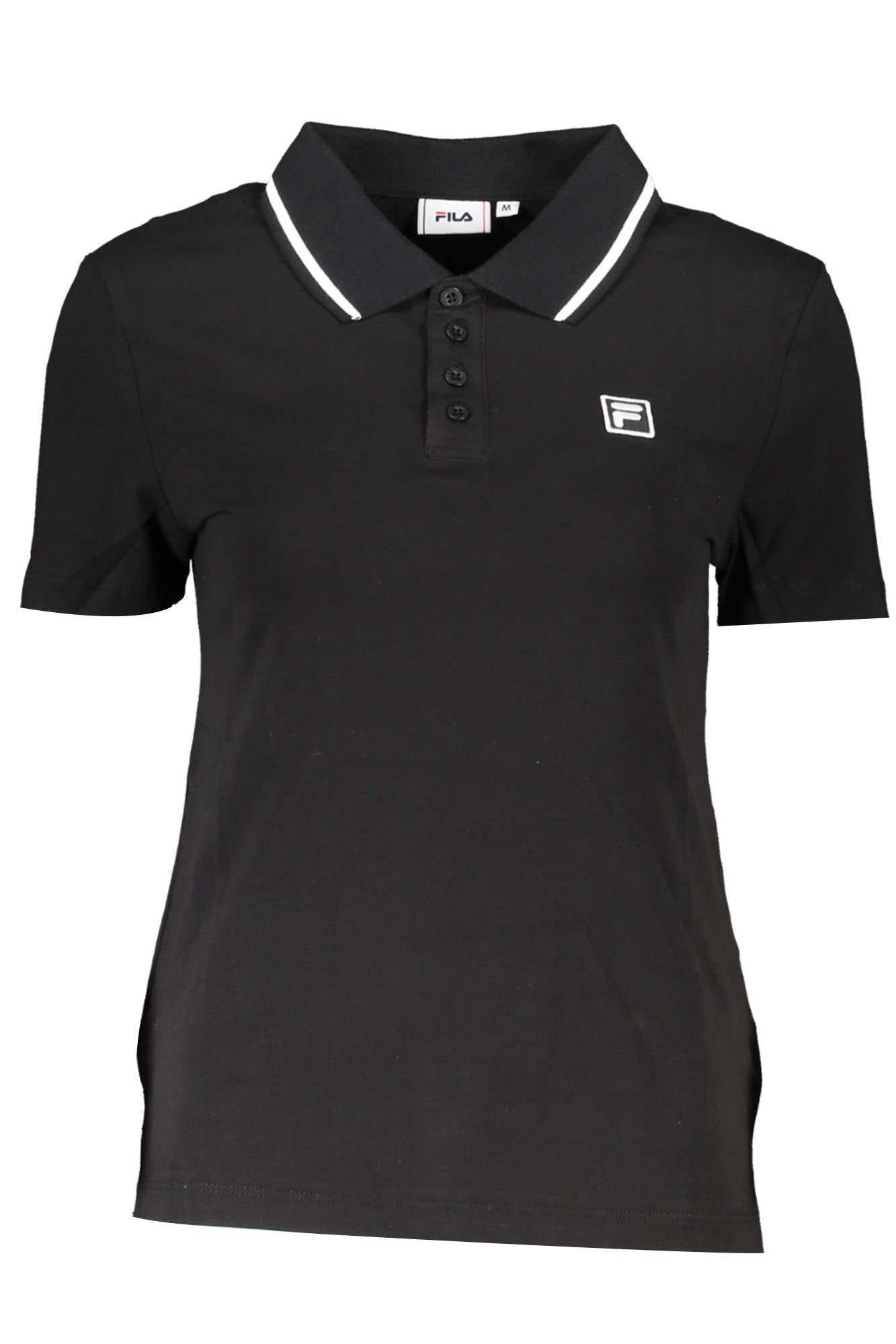 FAW0409_NERO_80010 – Damen Poloshirt Schwarz: Kurzarm, Kontrastdetails & Applikation – Größe: XS, S, M, L, XL – Farbe: Nero