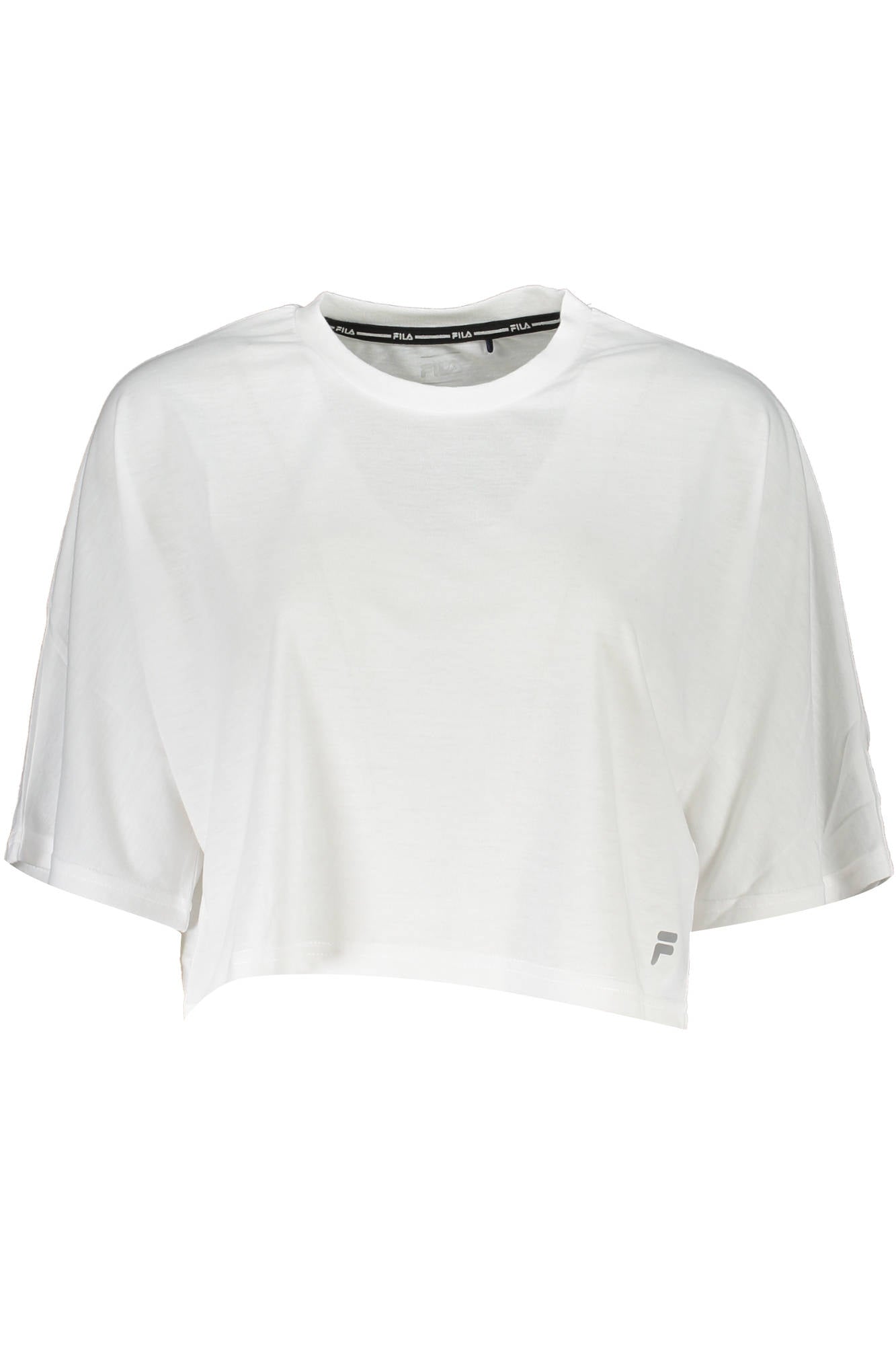 FAW0048_BIANCO_10001 – Weißes Damen Kurzarm T-Shirt mit Druck und weitem Ausschnitt – Größe: XS, M, L – Farbe: Bianco