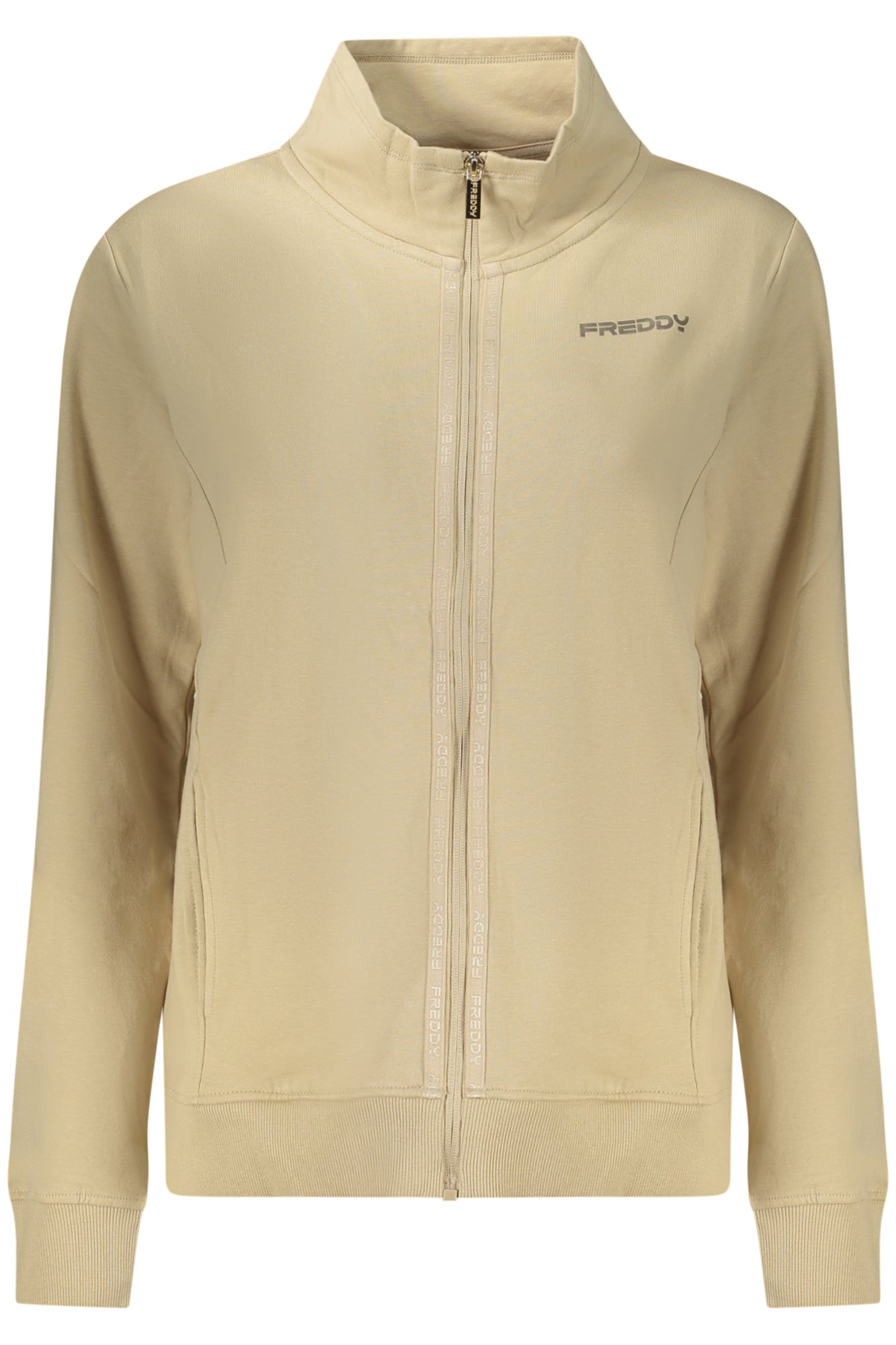 F25WCRS4_BEZ44 – Damen Beiges Sweatshirt: Gefüttert, Reißverschluss & Taschen – Größe: XS, S, M, L – Farbe: Beige