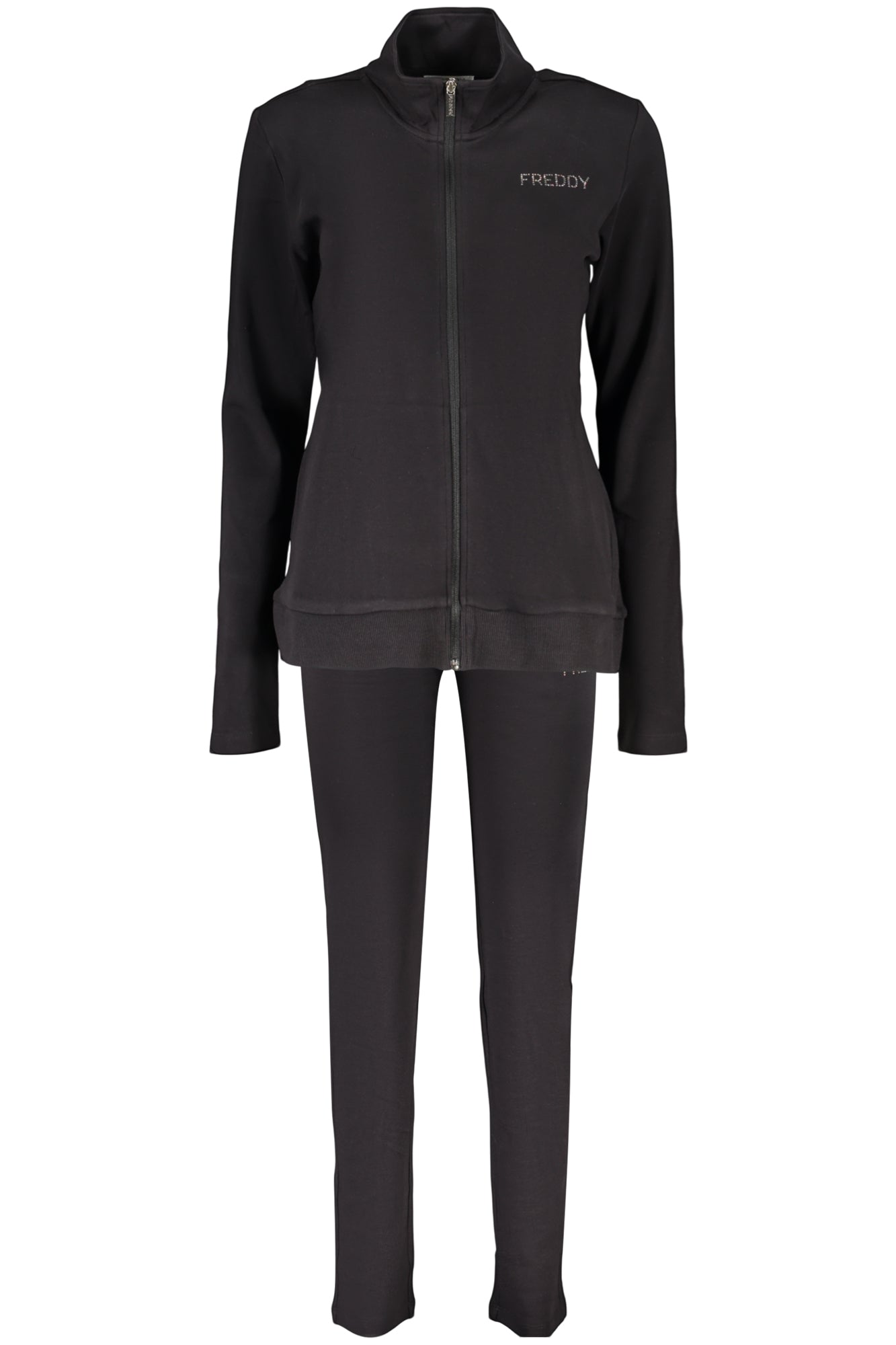 S26WTRK7_NEN- – Damen-Sweatjacke schwarz: Set mit Hose, Reißverschluss & Strass – Größe: XS, S, M, L, XL – Farbe: Nero