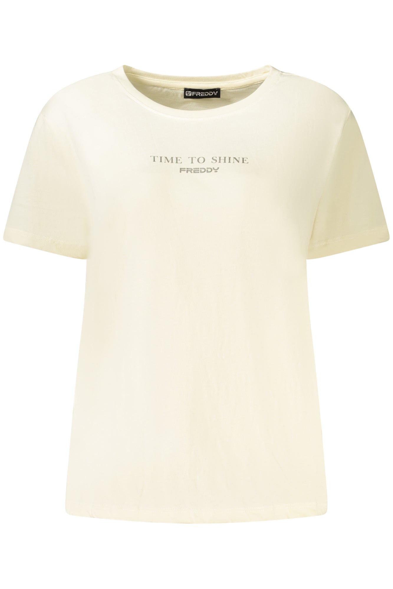 F25WCRT3_BIW50 – Weißes Damen T-Shirt mit weitem Ausschnitt und Print-Design. – Größe: XS, S, M, L, XL – Farbe: Bianco