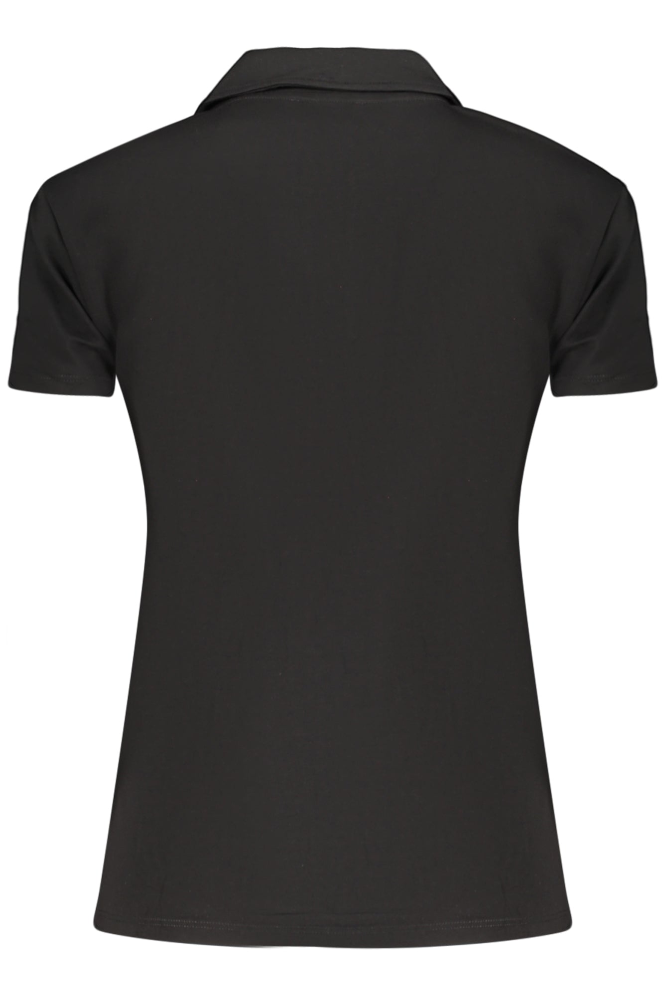 S26WCRT4_NEN- – Schwarzes Damen V-Ausschnitt T-Shirt mit Kontrastdetails und Applikation – Größe: S, M, L, XL – Farbe: Nero
