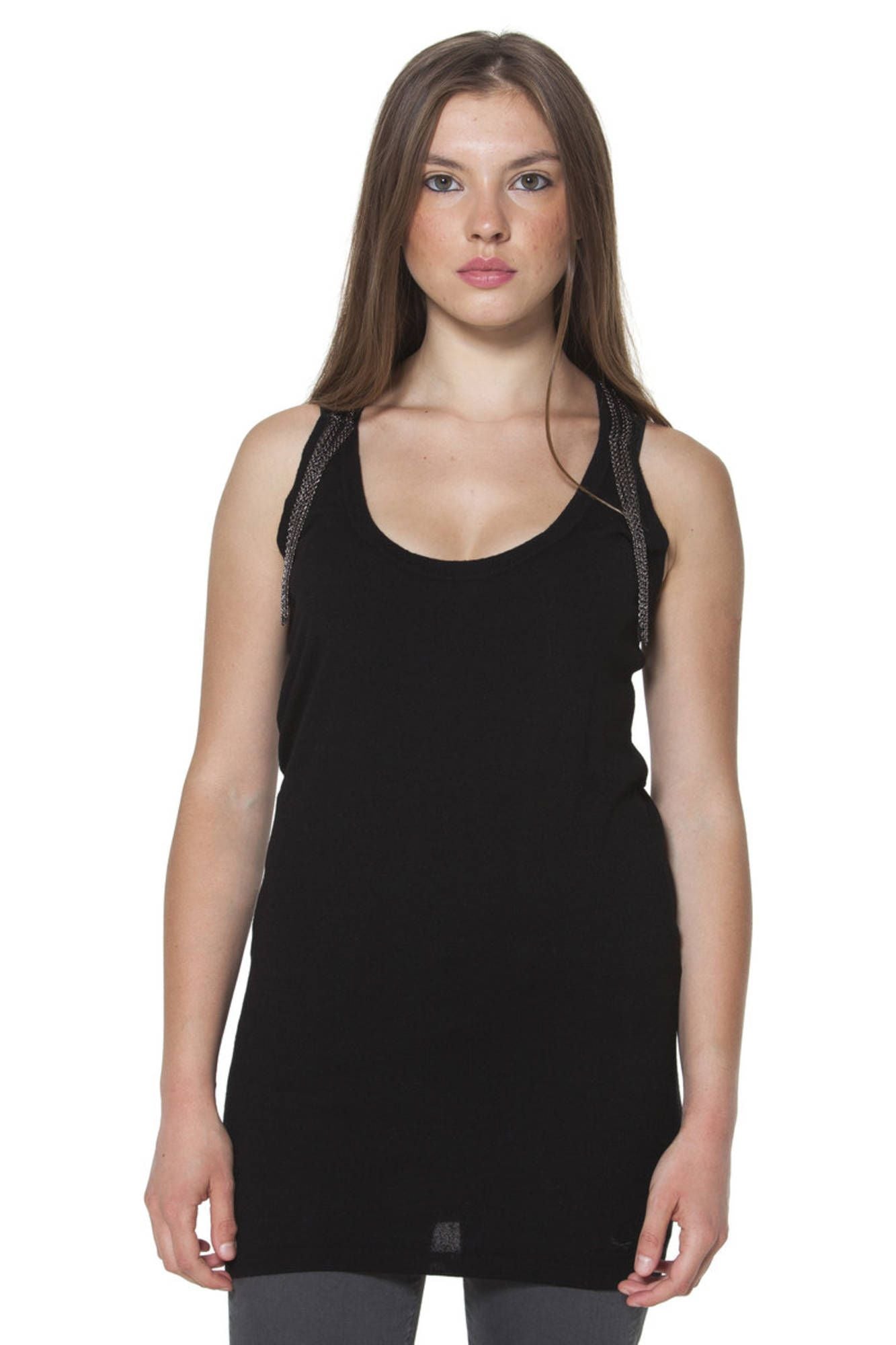 31342024_NERO_9102 – Stylisches Damen-Tanktop in Schwarz mit schmalen Trägern & Rundhals – Größe: S, L – Farbe: Nero