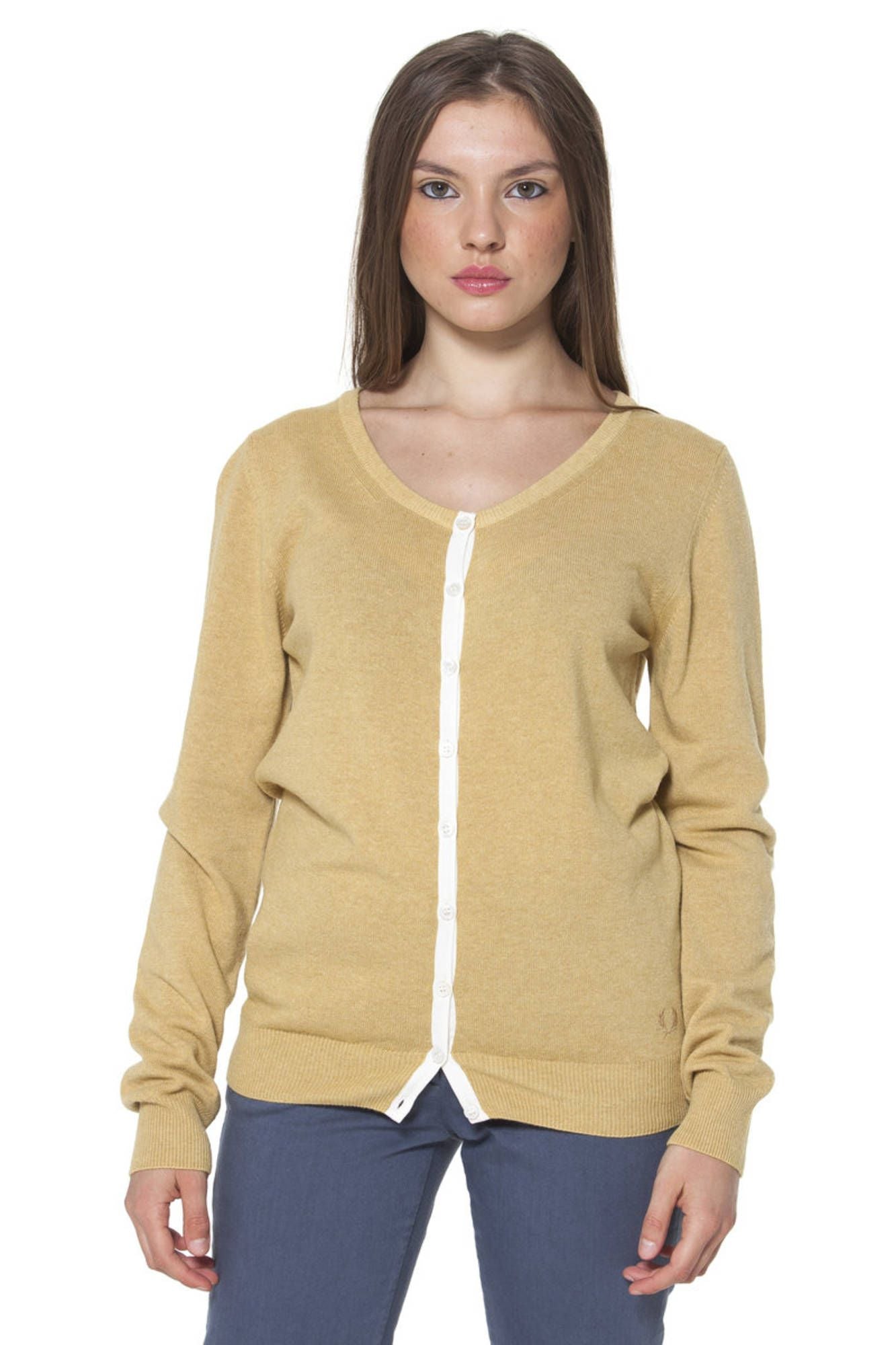 31392212_GIALLO_0808 – Damen Strickjacke in Gelb - Langarm Cardigan mit Knöpfen und Logo – Größe: 2XL – Farbe: Giallo
