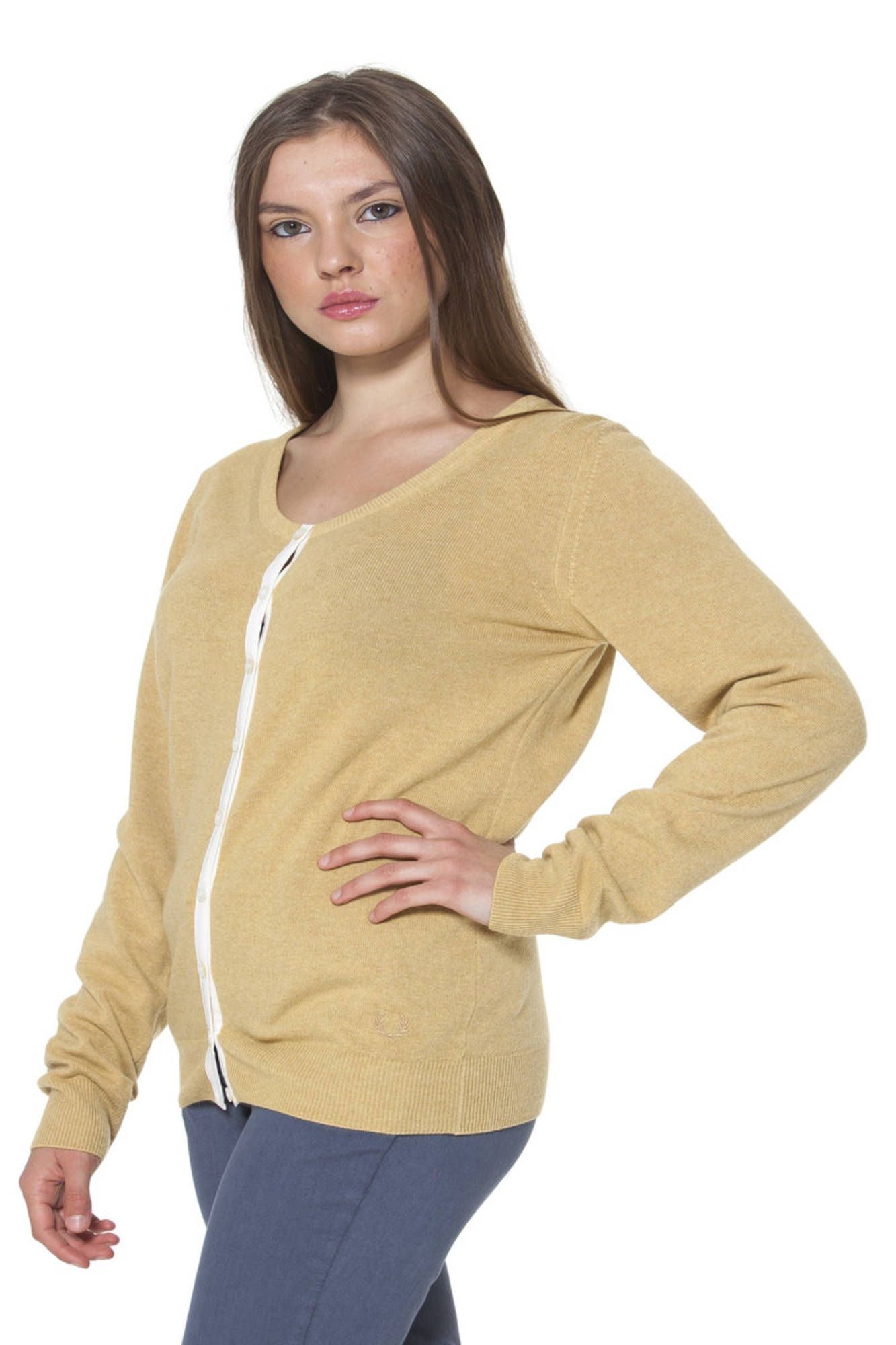 31392212_GIALLO_0808 – Damen Strickjacke in Gelb - Langarm Cardigan mit Knöpfen und Logo – Größe: 2XL – Farbe: Giallo