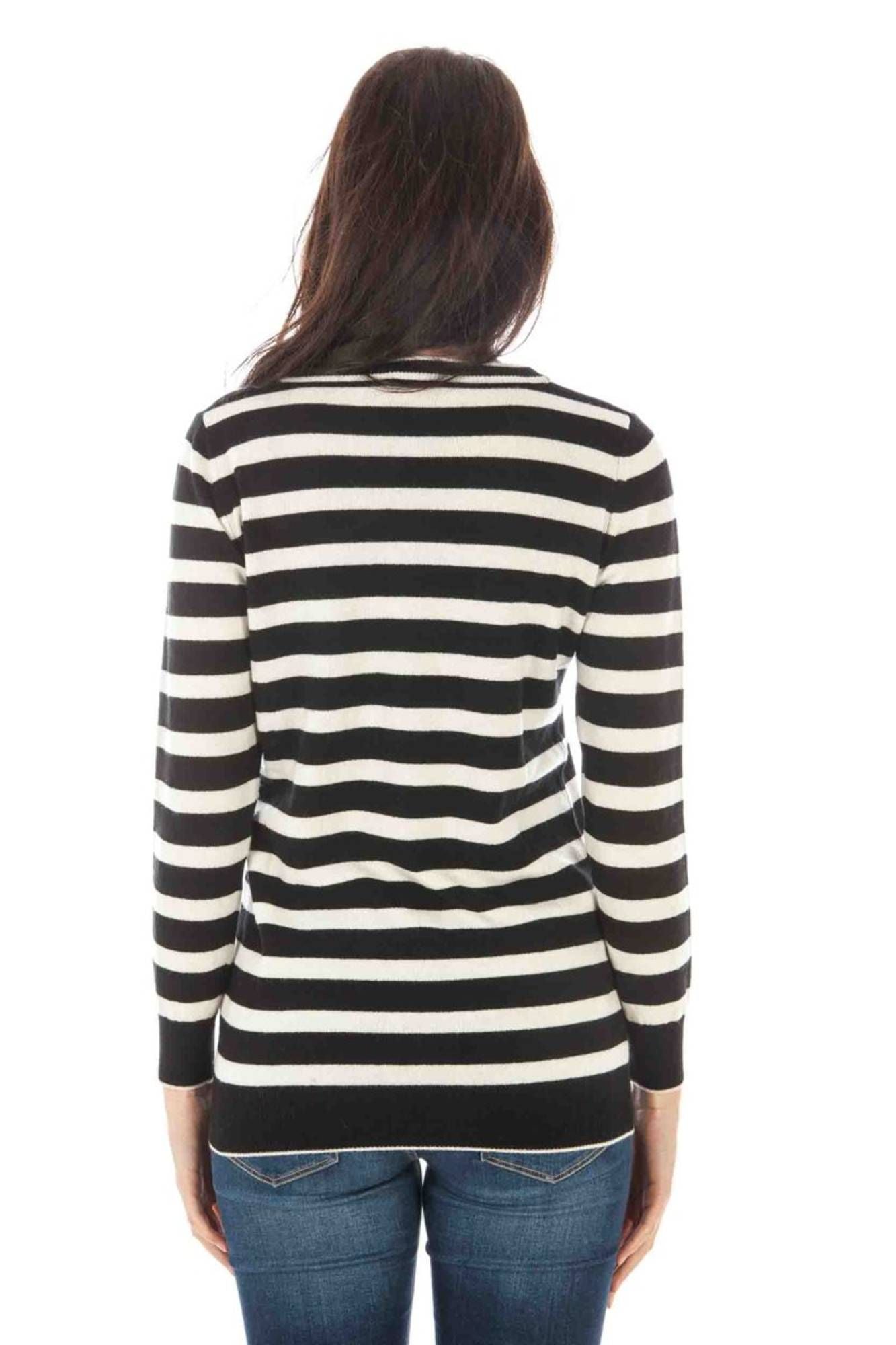 31332091_NERO_0031 – Eleganter Damenpullover in Schwarz mit V-Ausschnitt und Logo-Detail – Größe: S – Farbe: Nero