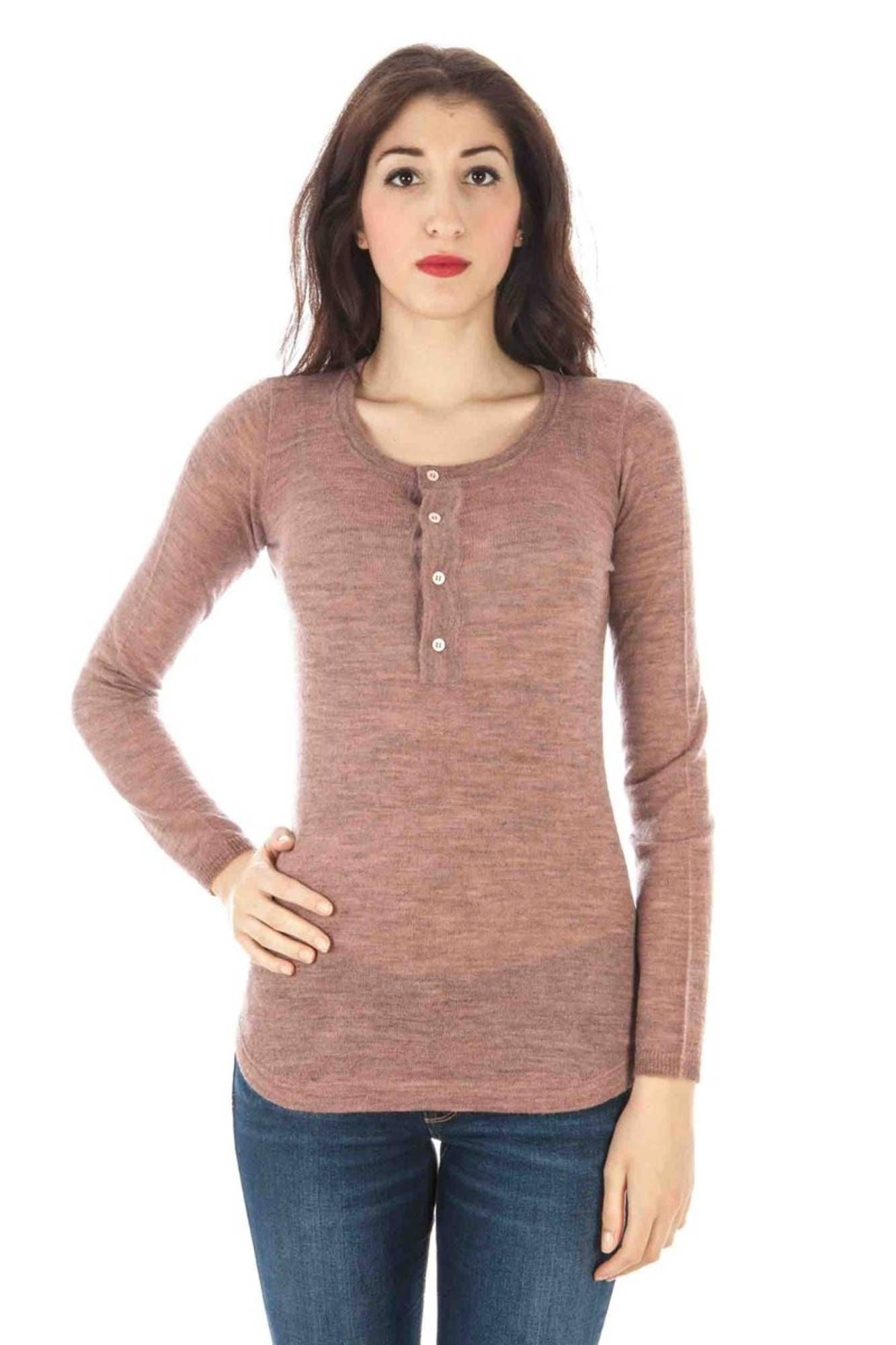 31372047_ROSA_0701 – Rosa Damenpullover mit Knöpfen und Logo - Elegantes Langarmshirt – Größe: M – Farbe: Rosa