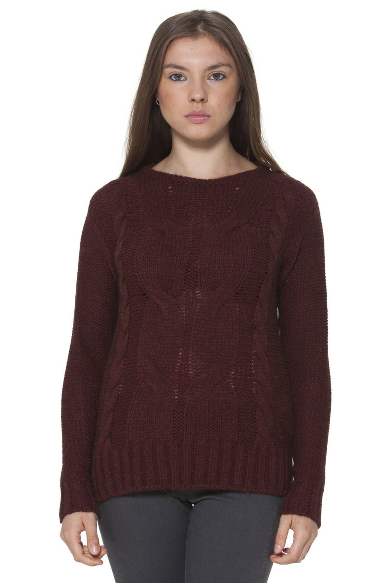 31372063_ROSSO_0174 – Damen Pullover Rot mit Kreuzmuster & Rundhalsausschnitt – Modetrend 2023 – Größe: S – Farbe: Rosso