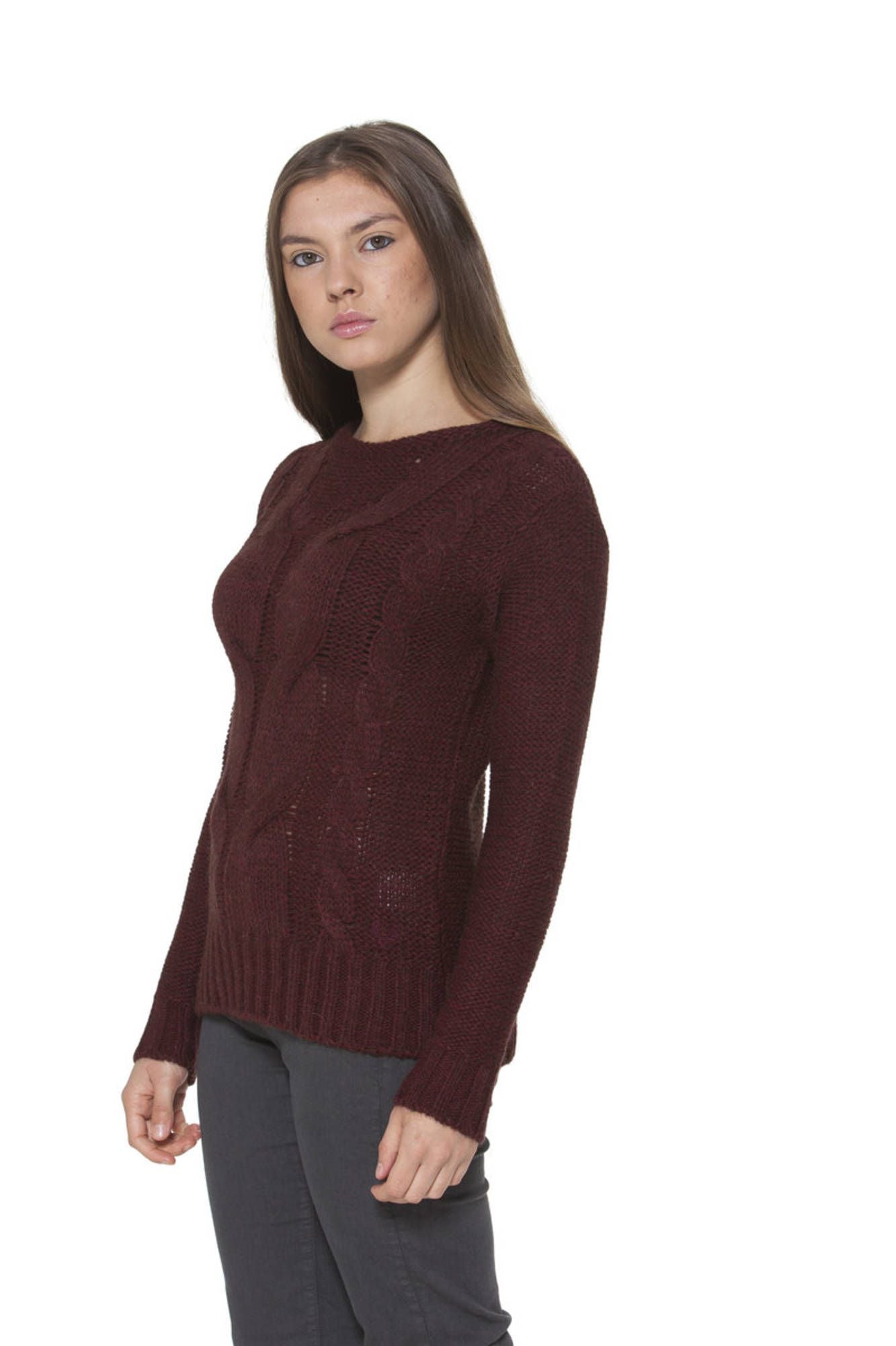 31372063_ROSSO_0174 – Damen Pullover Rot mit Kreuzmuster & Rundhalsausschnitt – Modetrend 2023 – Größe: S – Farbe: Rosso