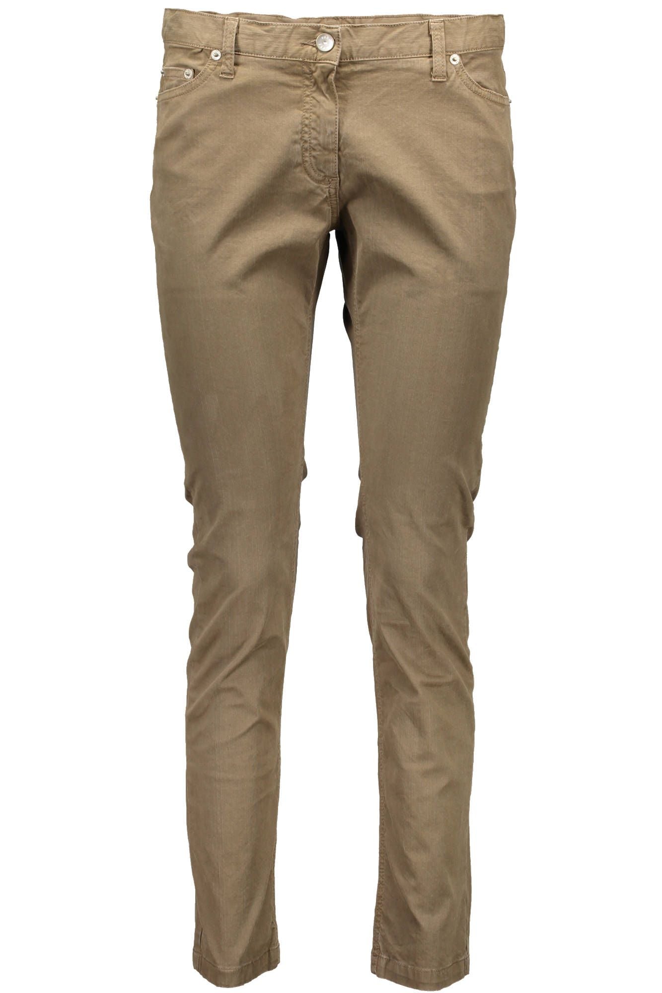 31502585_MARRONE_0797 – Braune Damenhose mit 5 Taschen, Knopf & Reißverschluss, Logo-Detail – Größe: 46 – Farbe: Marrone