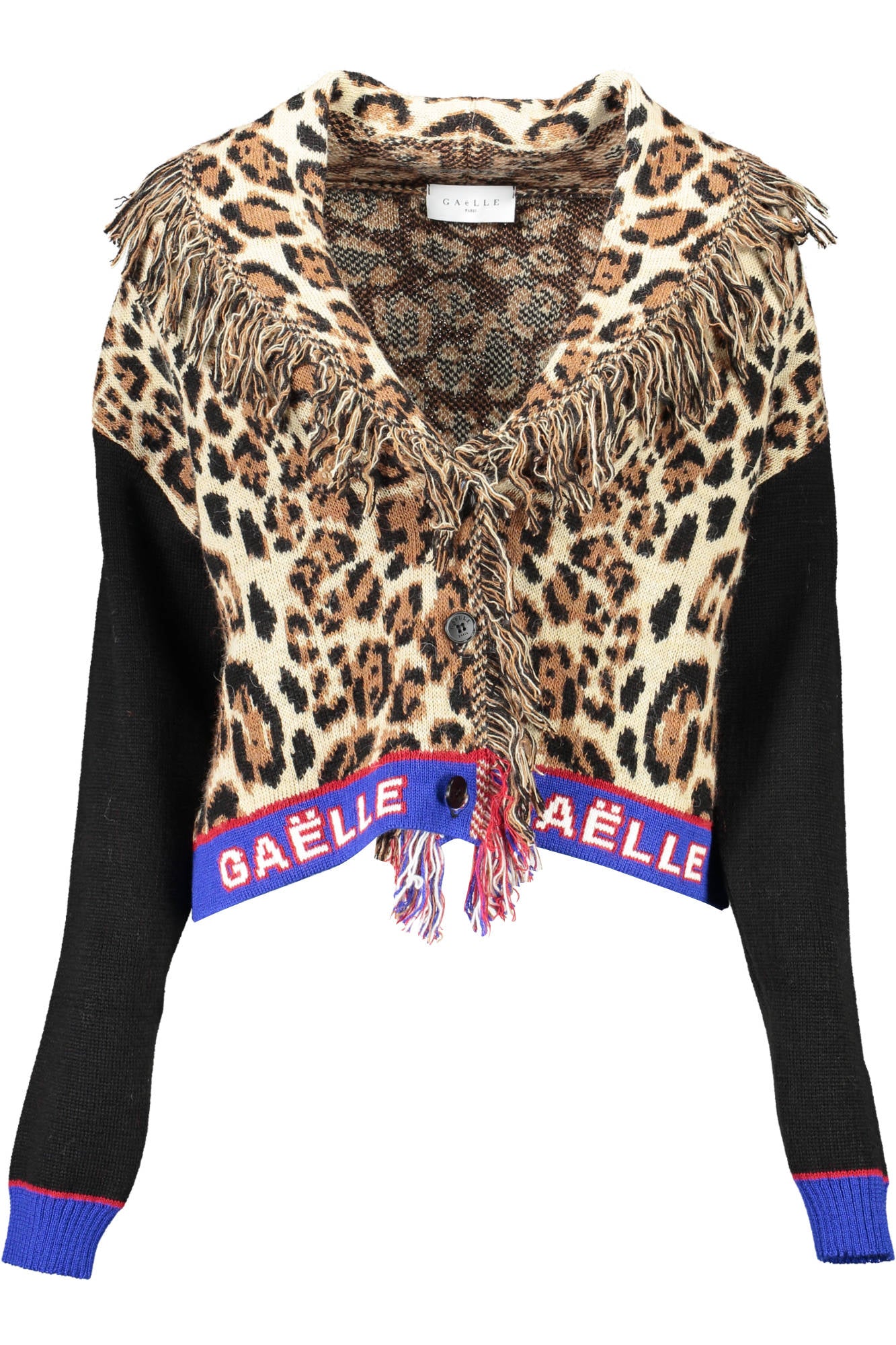 GBD10322_BEIGE_LEOPARDATO-SABBIA – Eleganter Damen-Cardigan Beige mit V-Ausschnitt und Kontrastdetails – Größe: XS, M – Farbe: Beige