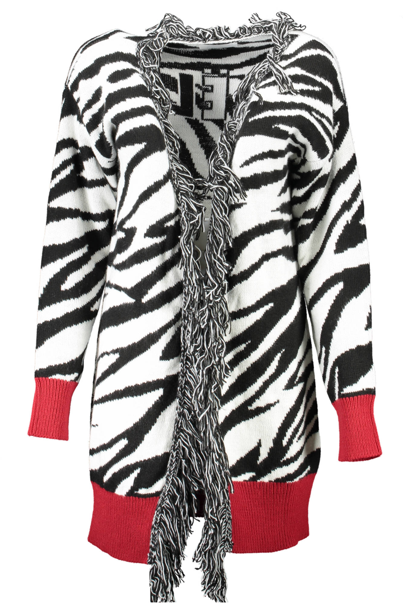 GBD10275_BIANCO_ZEBRATO – Elegante Damen Strickjacke in Weiß mit Stickerei und Kontrastdetails – Größe: XS, S – Farbe: Bianco