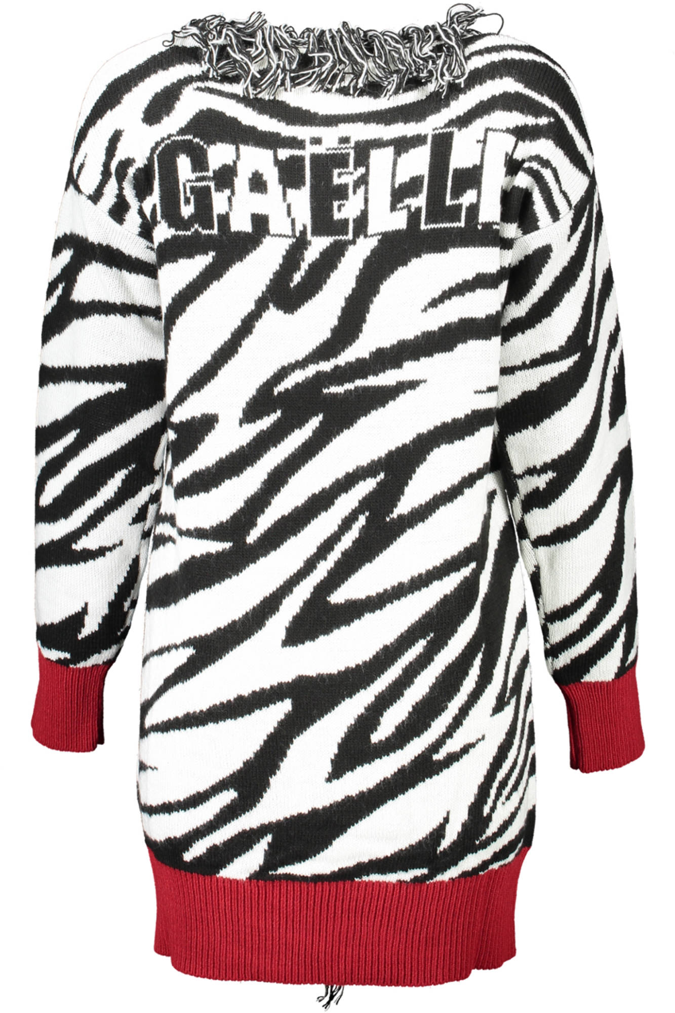 GBD10275_BIANCO_ZEBRATO – Elegante Damen Strickjacke in Weiß mit Stickerei und Kontrastdetails – Größe: XS, S – Farbe: Bianco