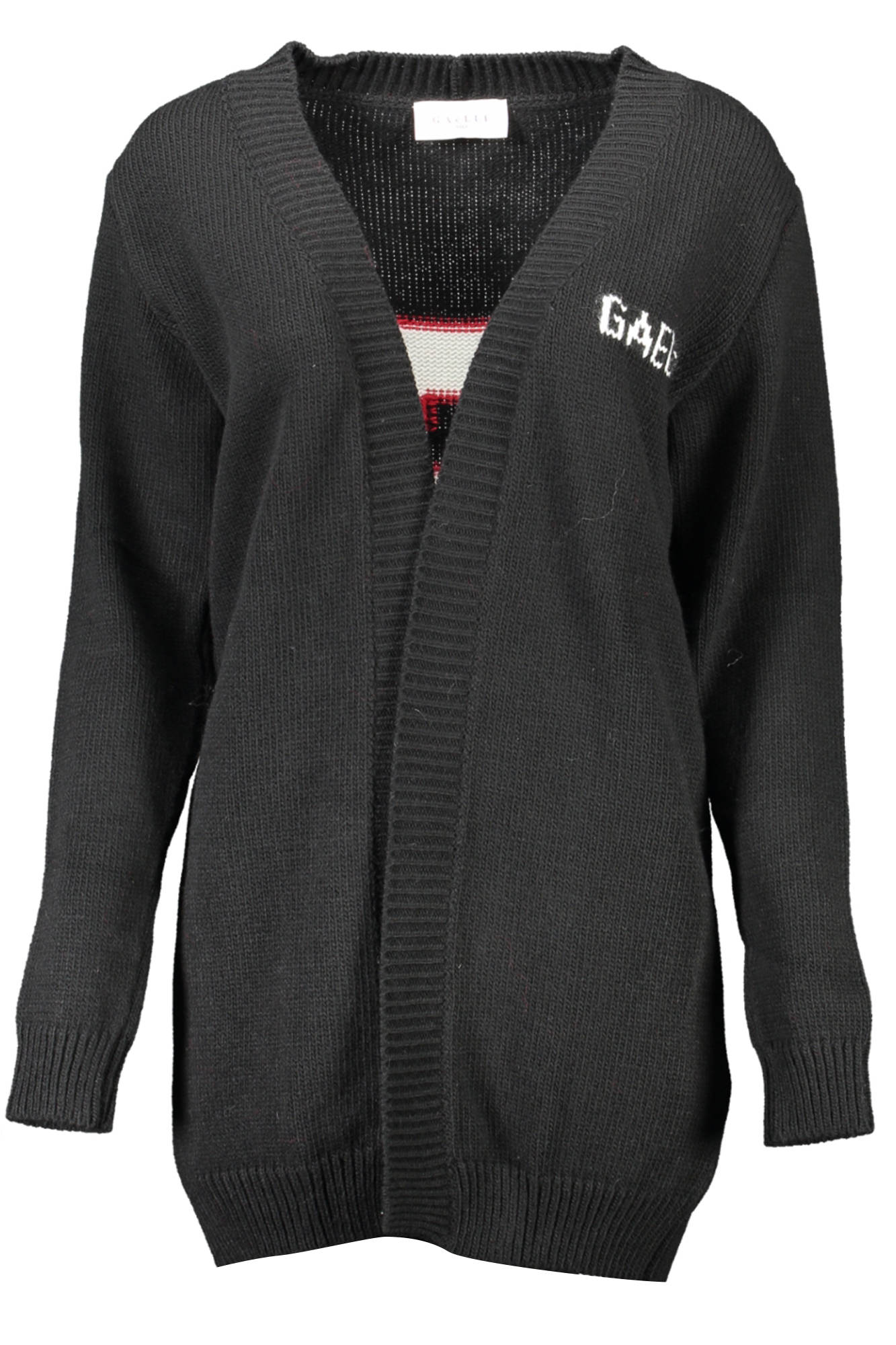 GBD10329_NERO_NERO – Elegante Damen-Cardigan in Schwarz mit Kontrastdetails & Stickerei – Größe: XS, S, M – Farbe: Nero