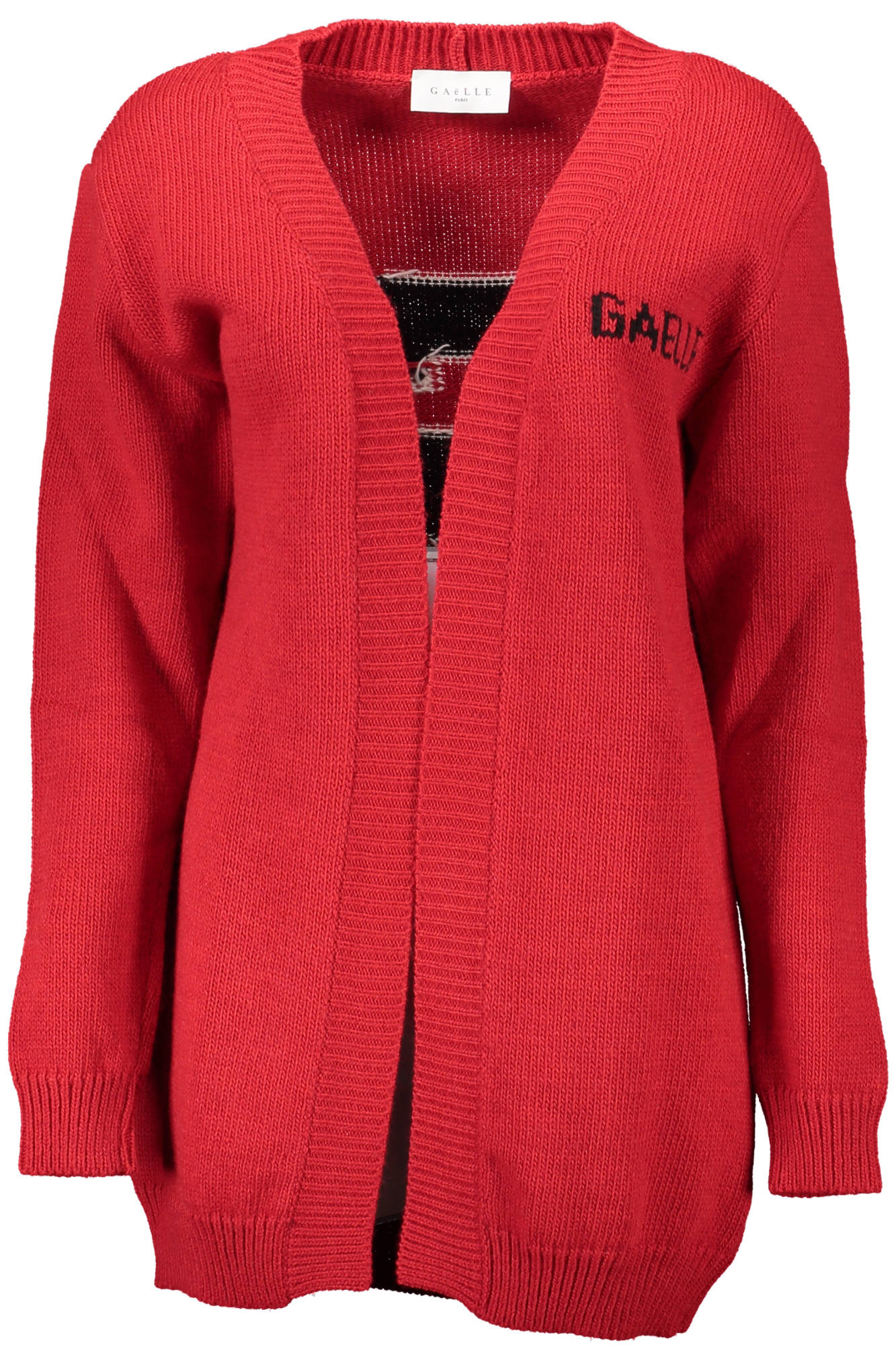 GBD10329_ROSSO_ROSSO – Eleganter Damen-Cardigan in Rot mit Stickerei und Kontrastdetails – Größe: XS, S – Farbe: Rosso
