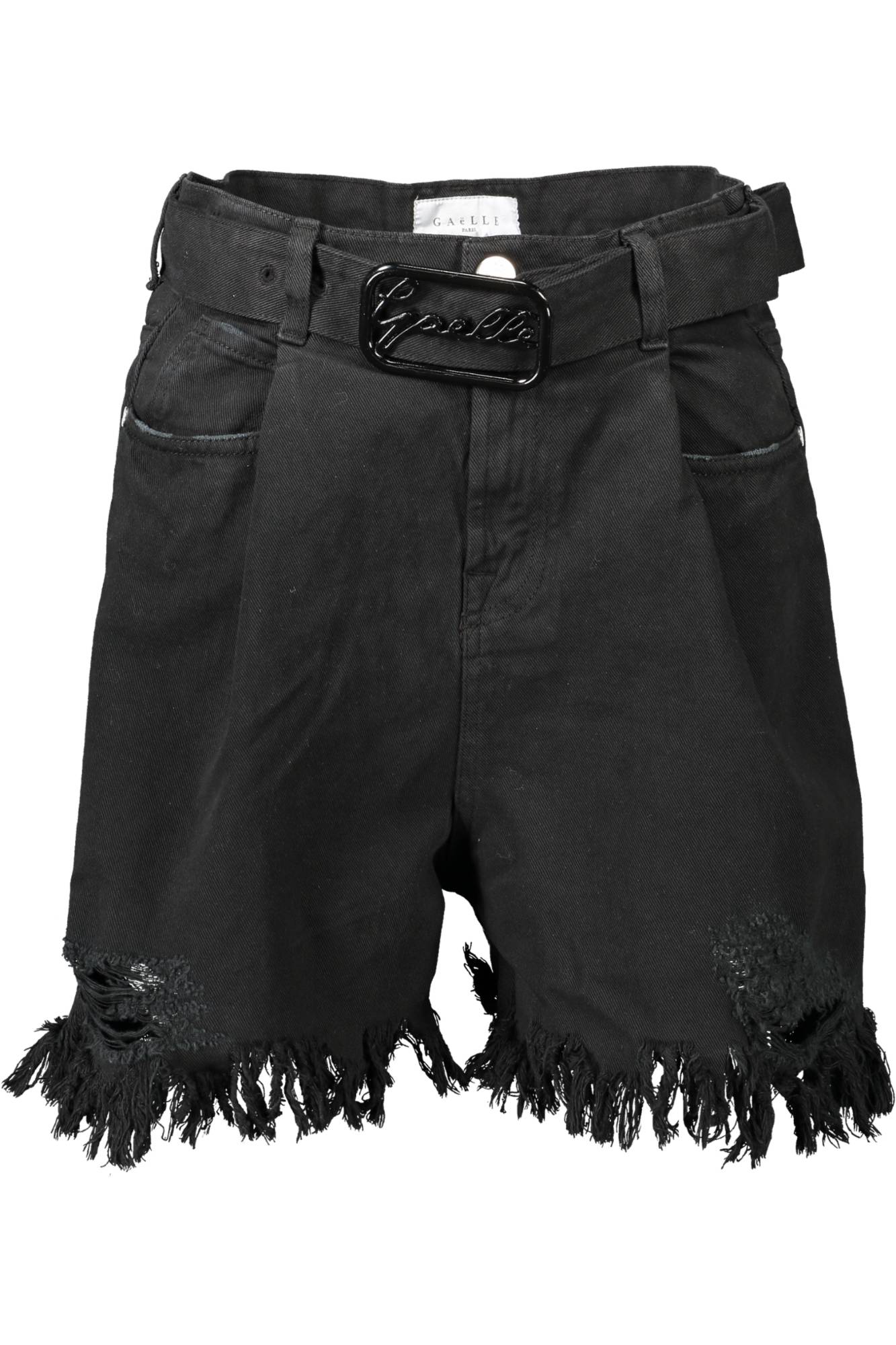 GBD8927_NERO_NERO – Stylische Schwarze Damen-Shorts mit Gürtel und Ausgefransten Details – Größe: 27, 30, 28 – Farbe: Nero