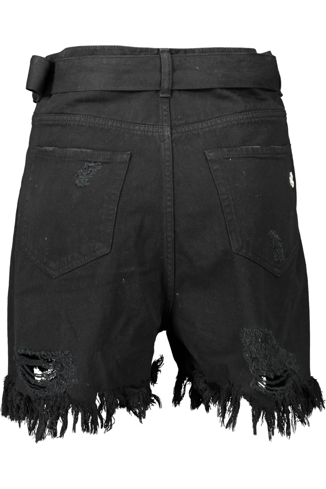 GBD8927_NERO_NERO – Stylische Schwarze Damen-Shorts mit Gürtel und Ausgefransten Details – Größe: 27, 30, 28 – Farbe: Nero