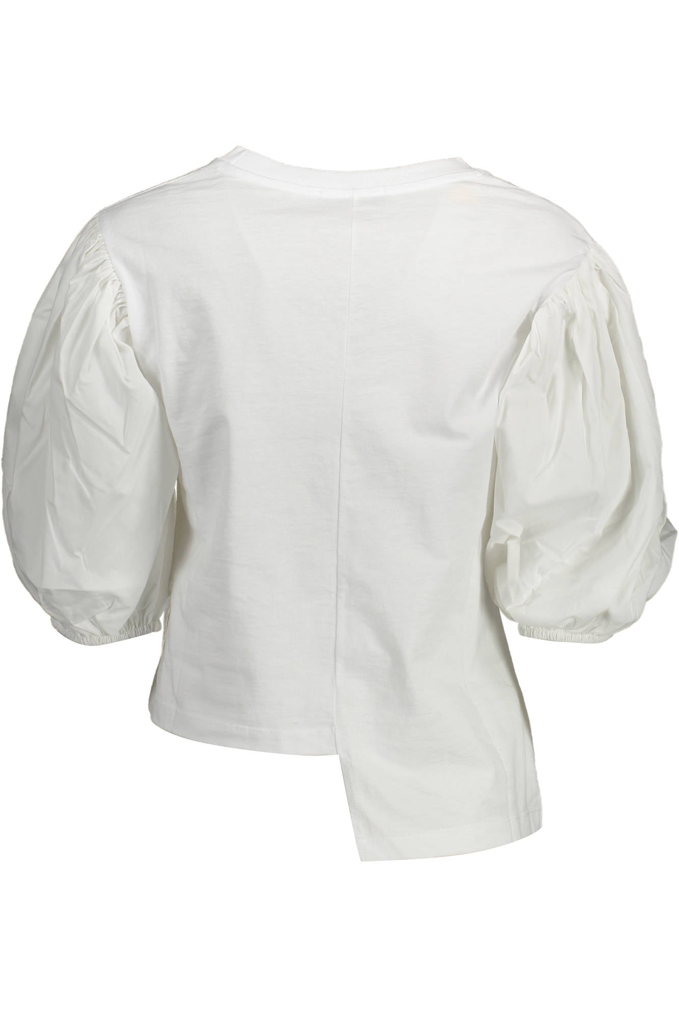 GBD11241STMM_BIANCO_BIANCO – Damen T-Shirt Weiß mit Puffärmeln und Asymmetrischem Saum – Größe: XS, M – Farbe: Bianco