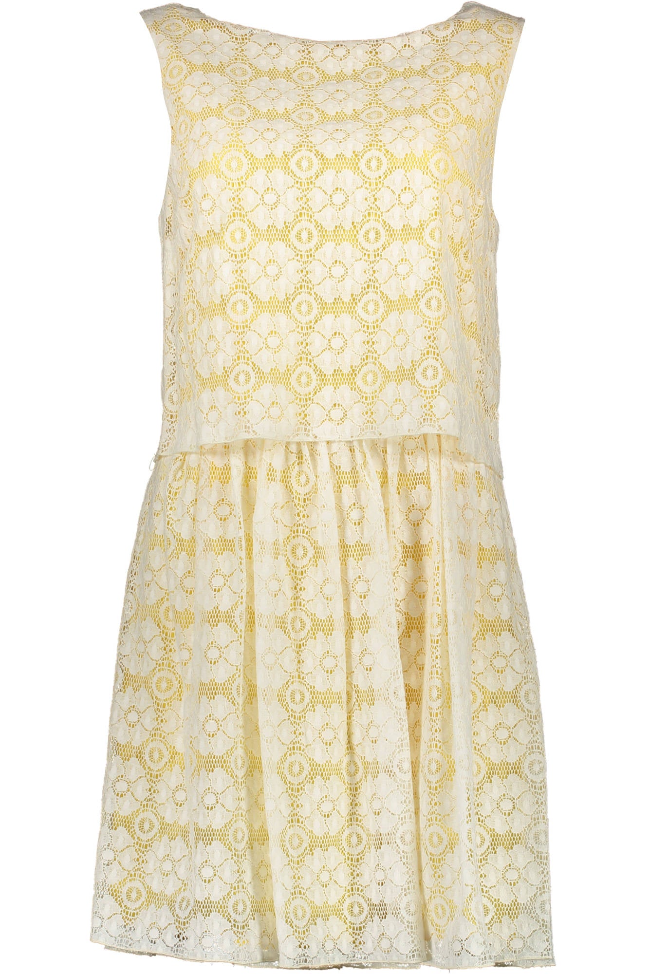 1401450756_BIANCO_133 – Weißes kurzes Damenkleid mit Spitzenmuster & Reißverschluss – Größe: 36 – Farbe: Bianco