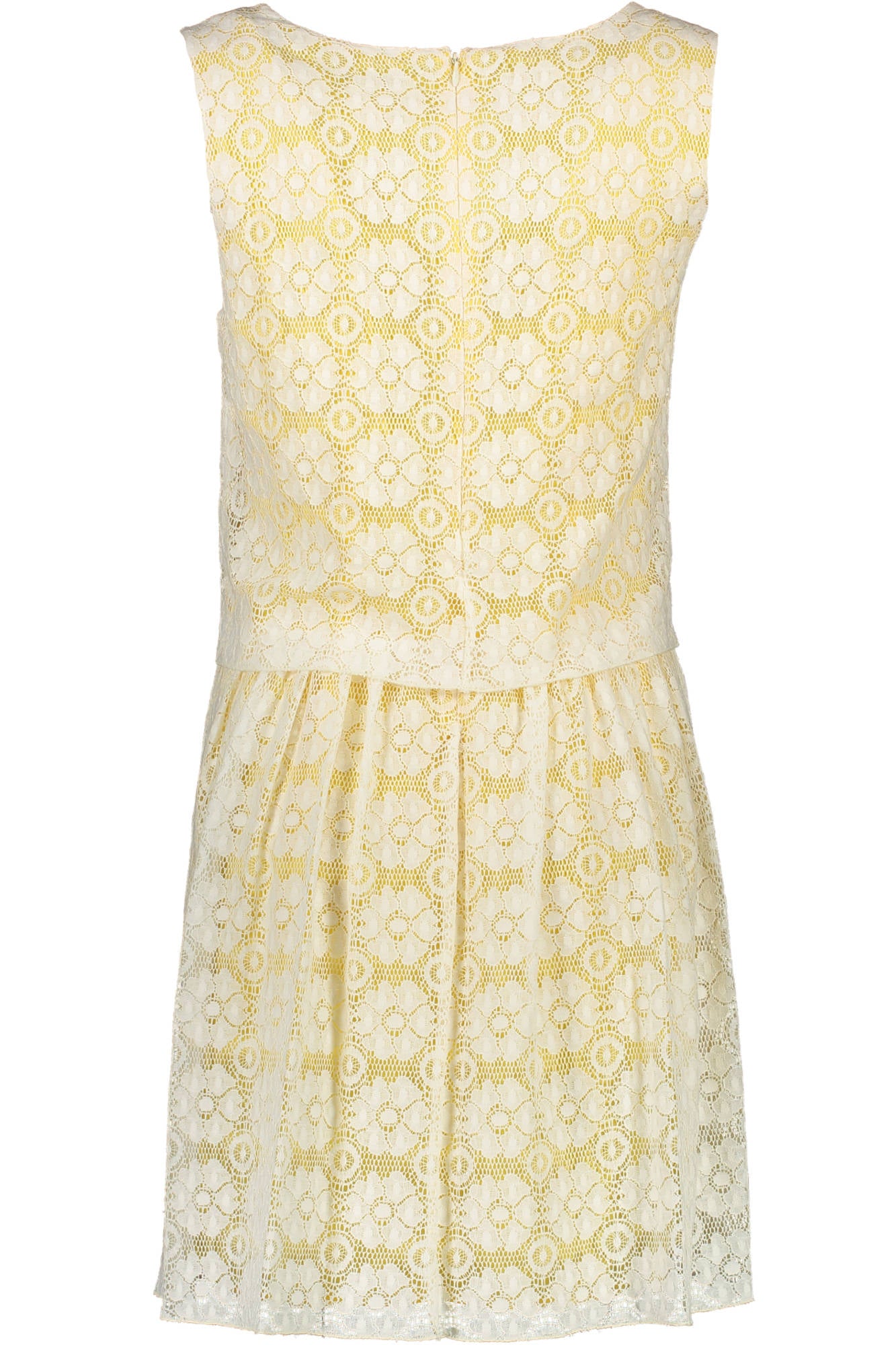 1401450756_BIANCO_133 – Weißes kurzes Damenkleid mit Spitzenmuster & Reißverschluss – Größe: 36 – Farbe: Bianco