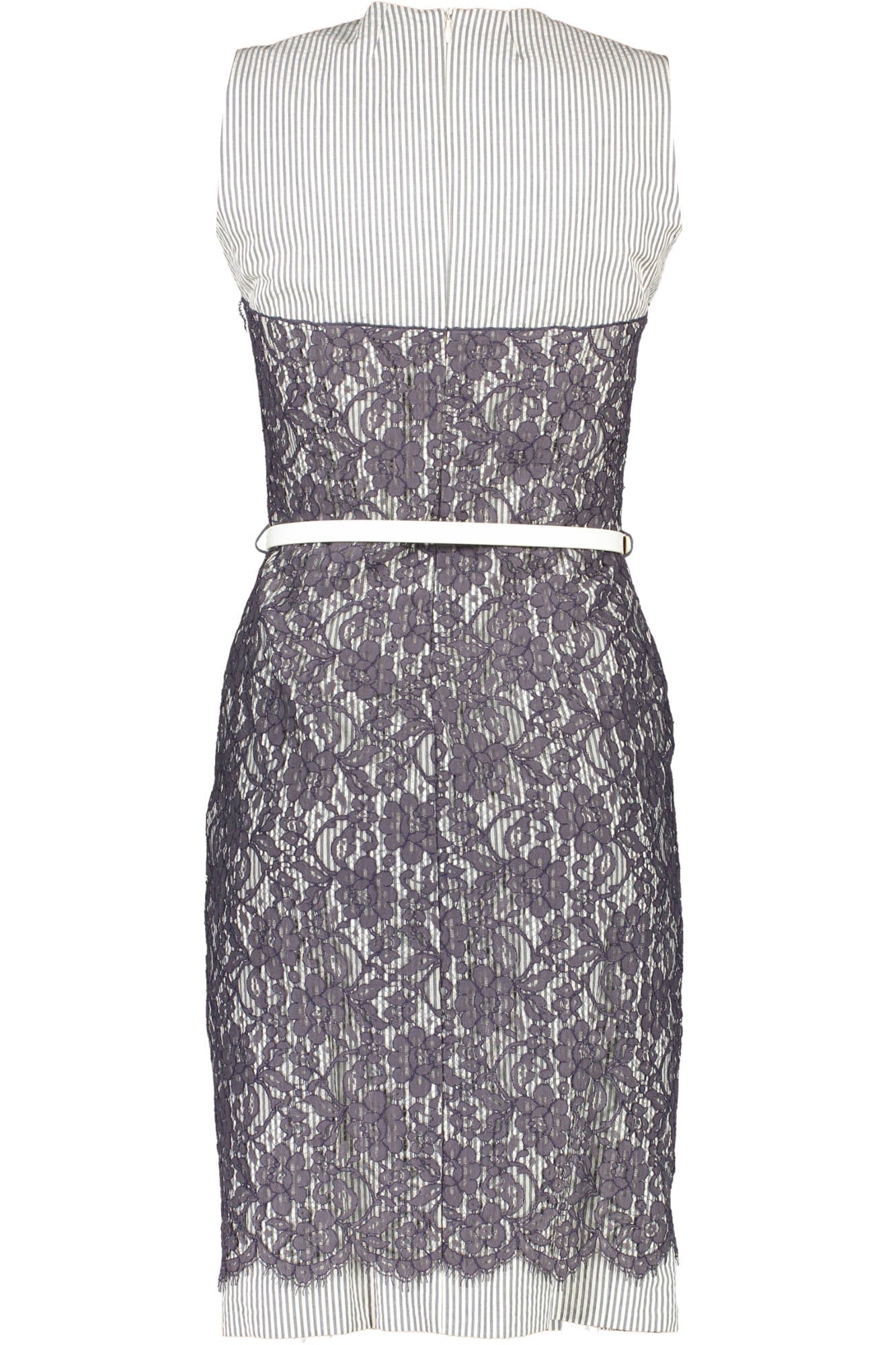 1101450320_BLU_446 – Elegantes Blaues Damenkleid mit Spitzenmuster und Taillengürtel – Größe: 36 – Farbe: Blu