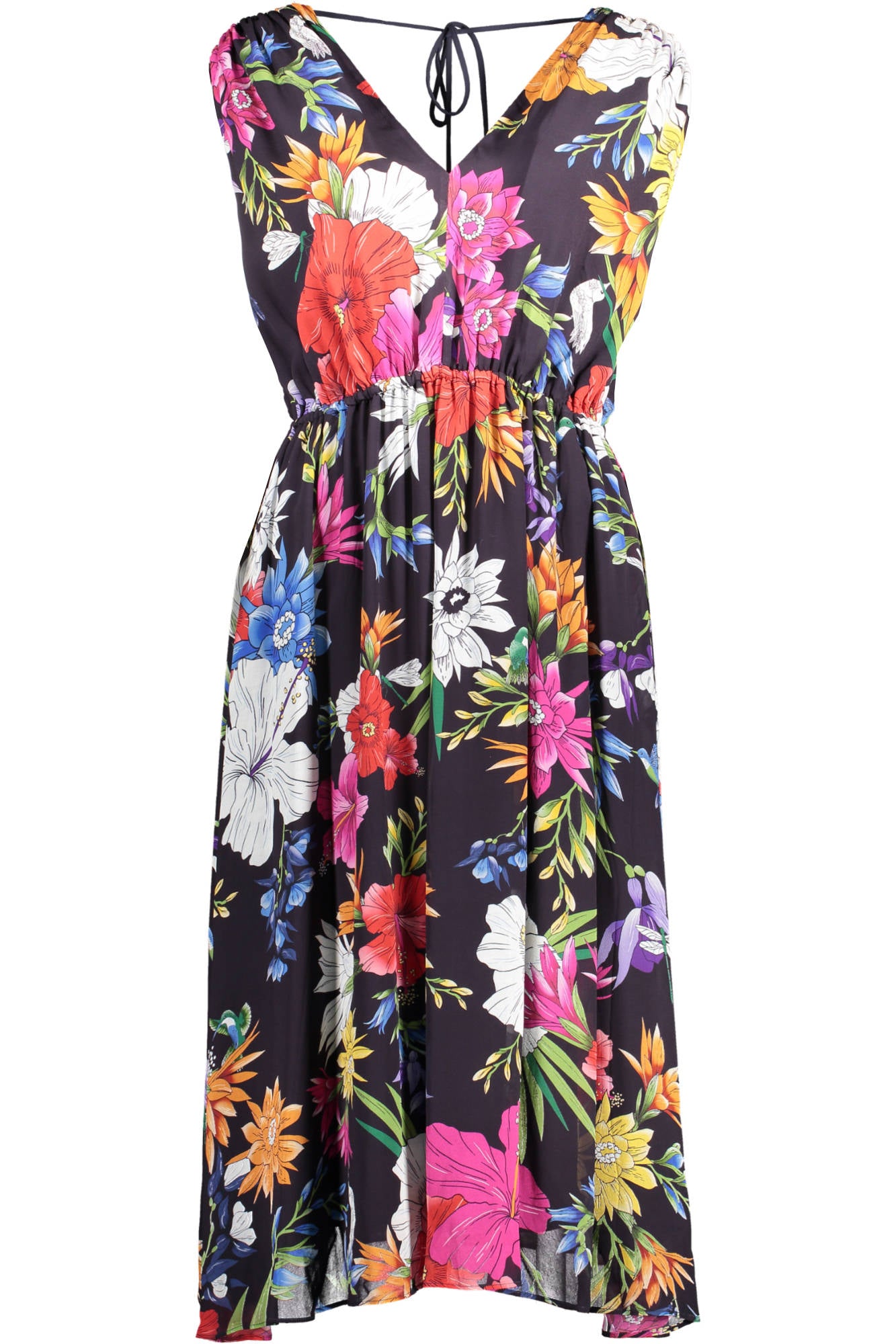 21014503127_BLU_433 – Elegantes blaues Damenkleid mit V-Ausschnitt und elatischer Taille – Größe: 34 – Farbe: Blu