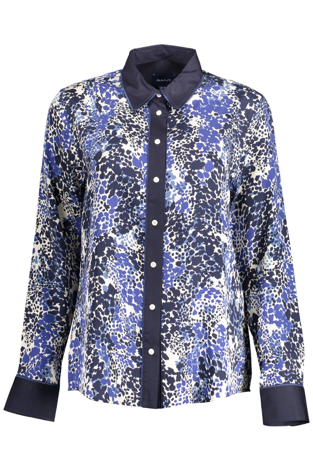 21014301126_BLU_464 – Elegante Damenbluse Blau – Langarm, Italienkragen & Kontrastdetails – Größe: 34, 36, 44 – Farbe: Blu