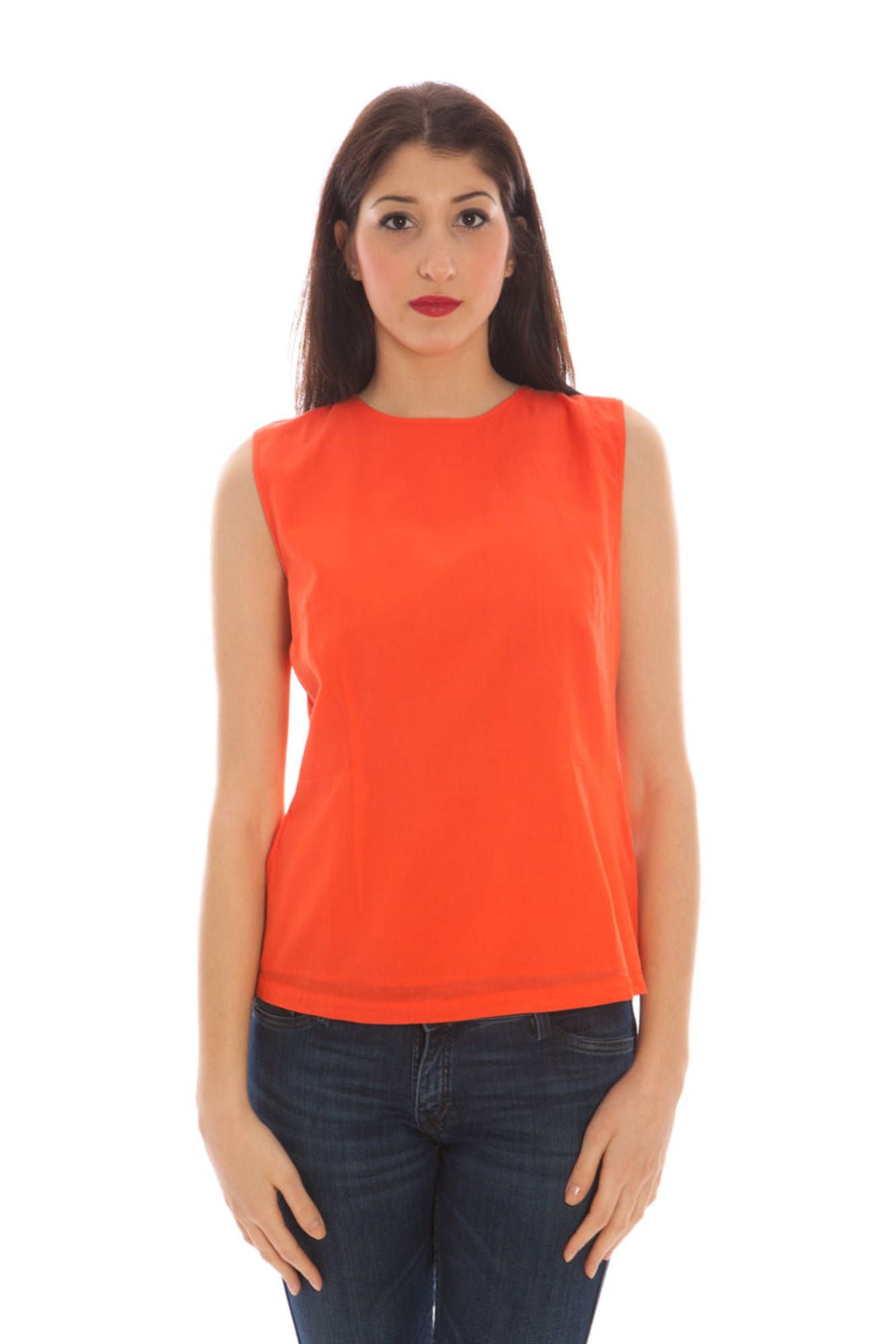 1401431988_ROSSO_603 – Elegantes rotes Damenshirt mit breiten Trägern und Rückenschluss – Größe: 42 – Farbe: Rosso