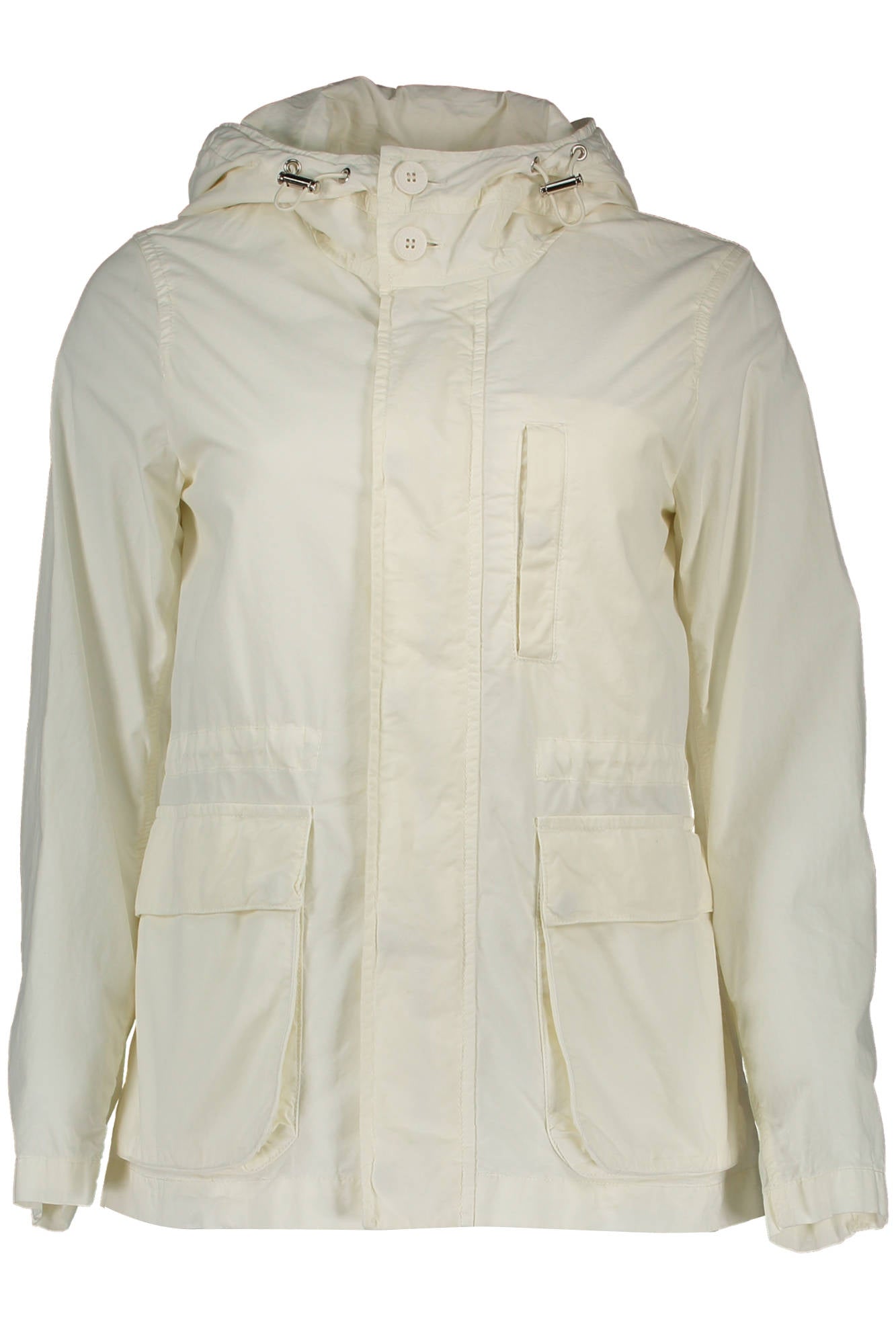 1401470581_BIANCO_122 – Weiße Damen Sportjacke - Langer Ärmel, Taschen, Druckknöpfe – Größe: XS – Farbe: Bianco