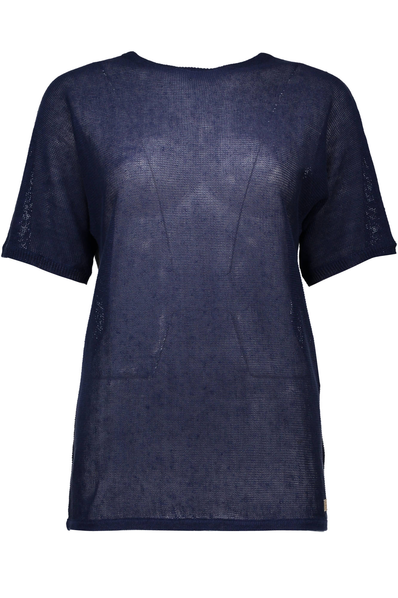 1401487032_BLU_471 – Damenpullover Blau: Kurzarm T-Shirt mit Rundhals und Logo-Design – Größe: XS – Farbe: Blu