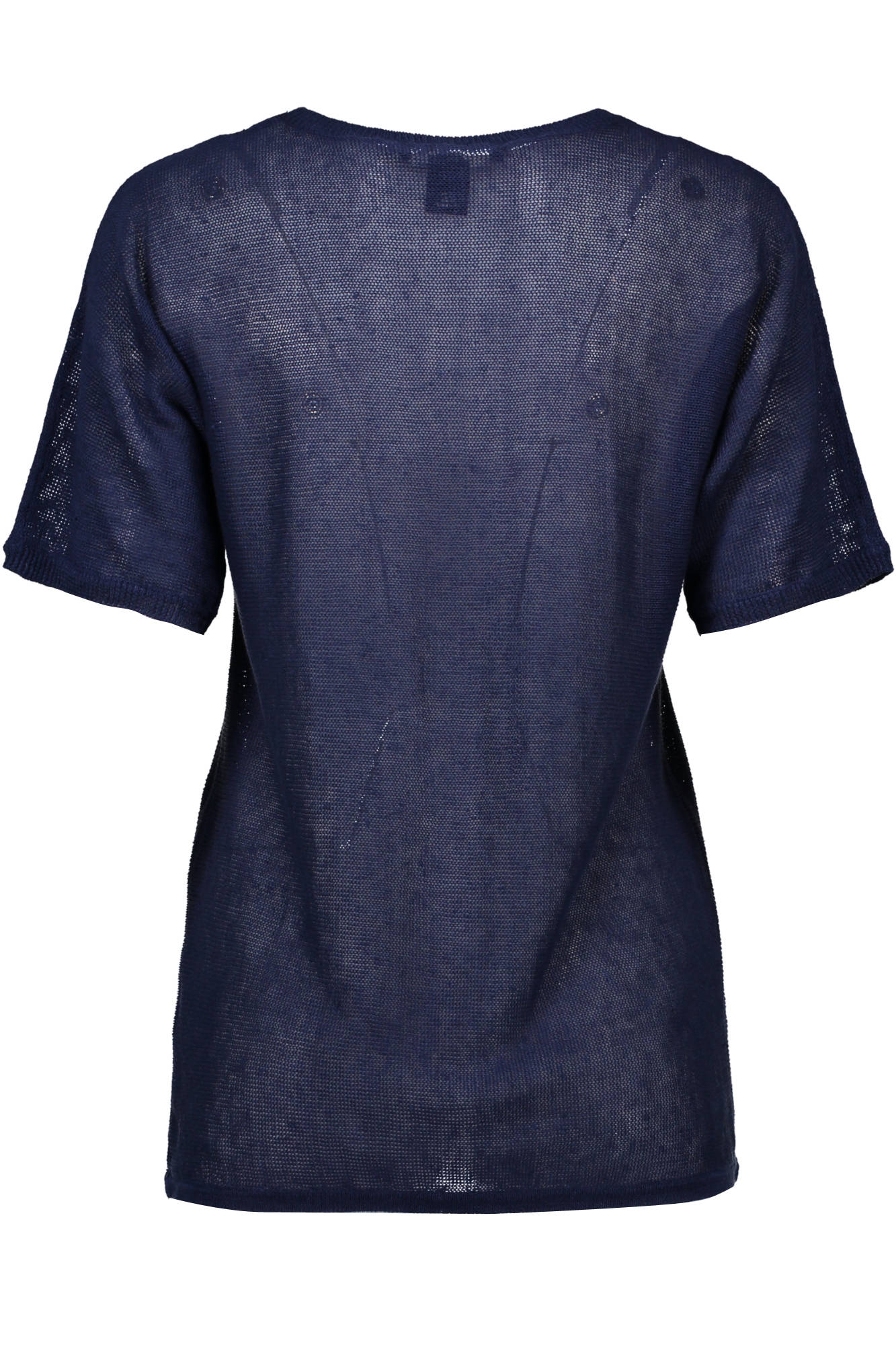 1401487032_BLU_471 – Damenpullover Blau: Kurzarm T-Shirt mit Rundhals und Logo-Design – Größe: XS – Farbe: Blu