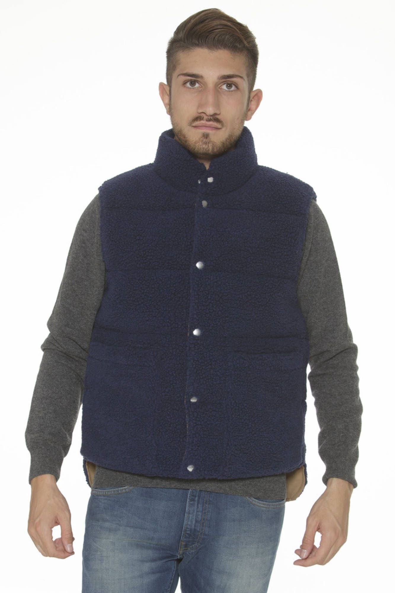 1403074507_BEIGE_410 – Ärmellose beige Herrenweste, wendbar, mit Logo und Taschen – Größe: L – Farbe: Beige