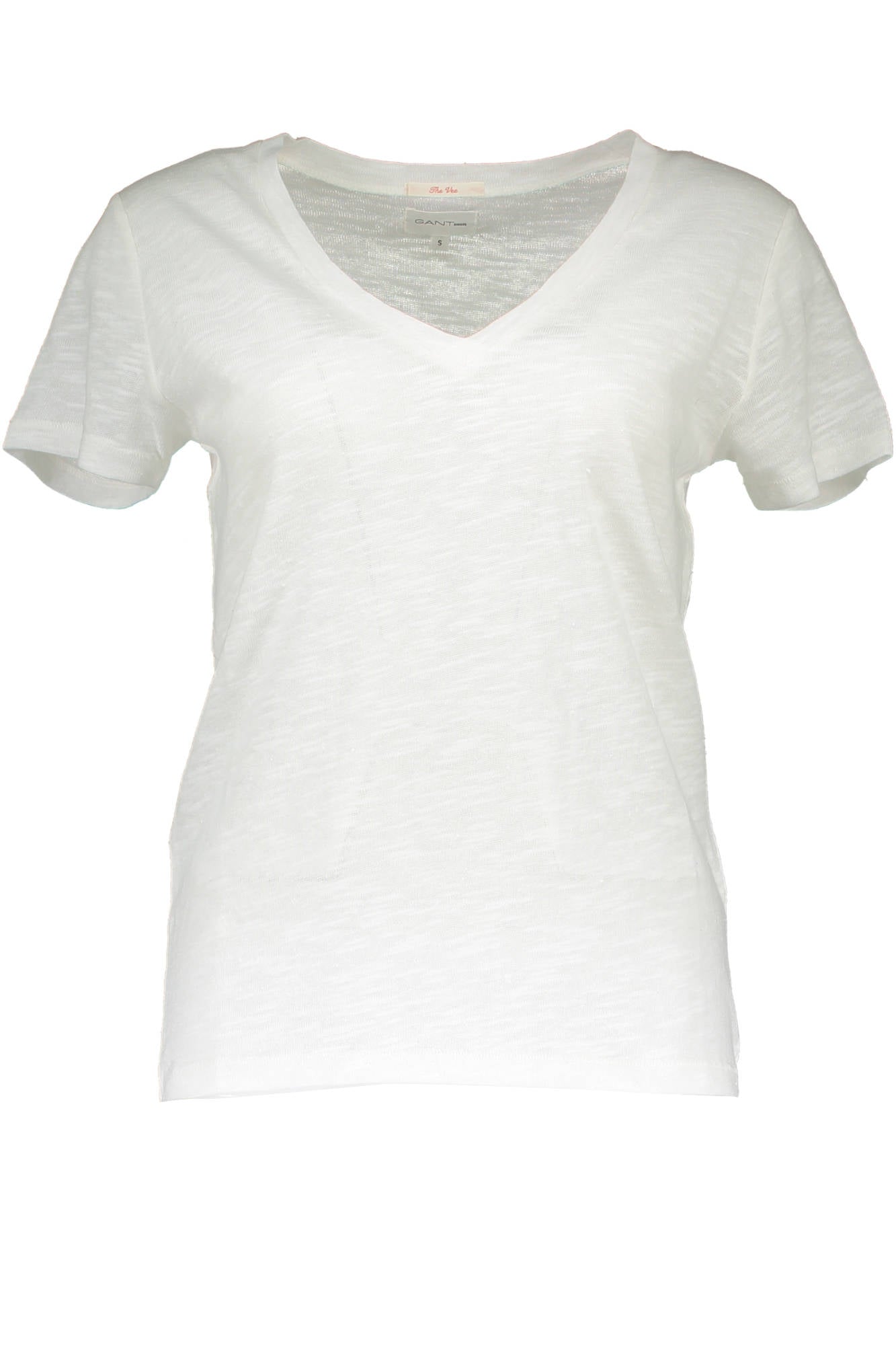 1502409691_BIANCO_110 – Weißes Damen T-Shirt mit V-Ausschnitt und Logo - Kurzarmdesign – Größe: L – Farbe: Bianco