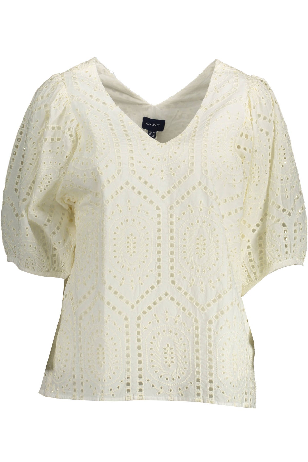 21014311182_BIANCO_113 – Elegantes Damen T-Shirt mit V-Ausschnitt aus Bio-Baumwolle, Weiß – Größe: 34, 36, 40, 42 – Farbe: Bianco