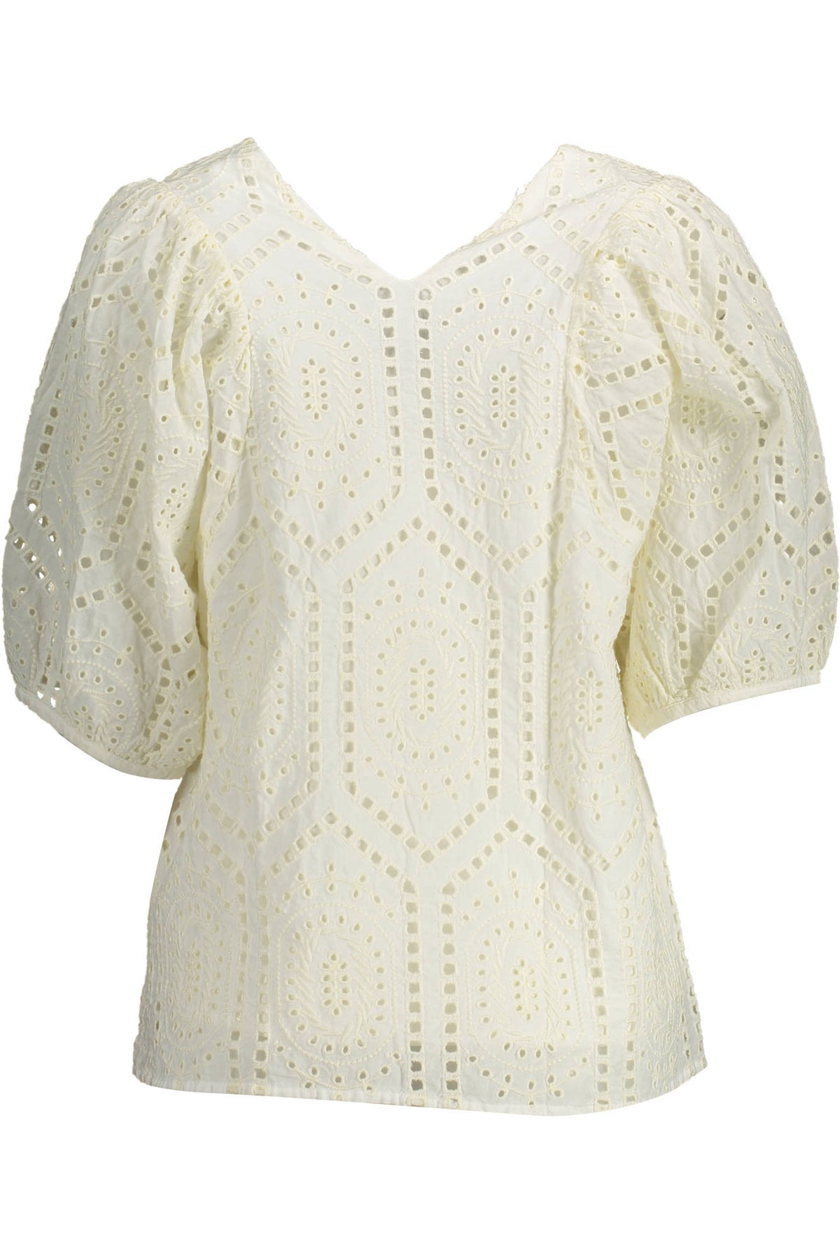 21014311182_BIANCO_113 – Elegantes Damen T-Shirt mit V-Ausschnitt aus Bio-Baumwolle, Weiß – Größe: 34, 36, 40, 42 – Farbe: Bianco