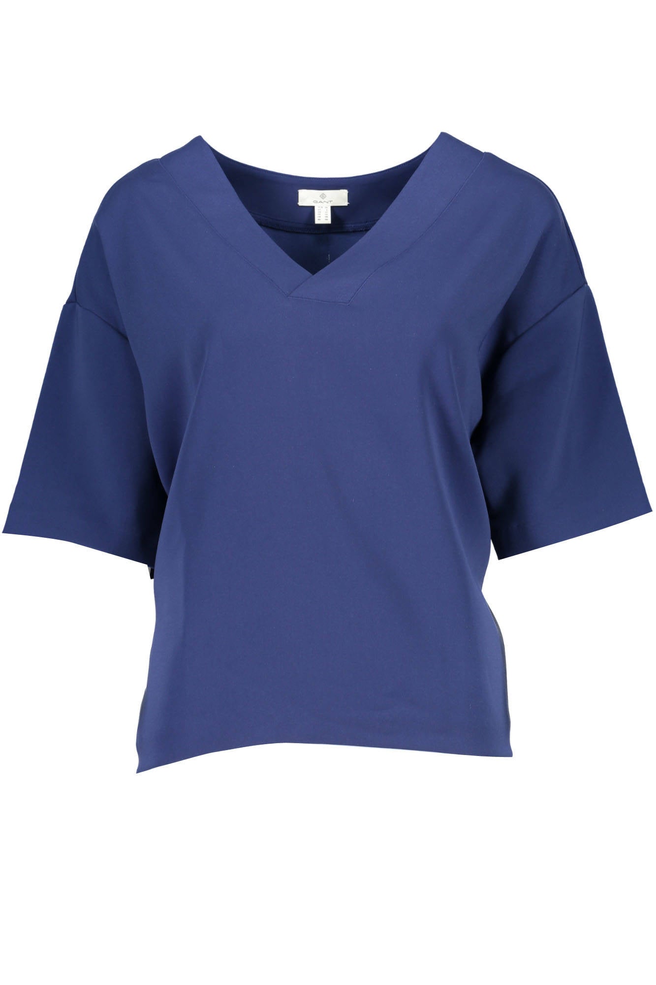 1701432702_BLU_423 – Damen Kurzarm T-Shirt Blau mit V-Ausschnitt und Logo Design – Größe: 34 – Farbe: Blu