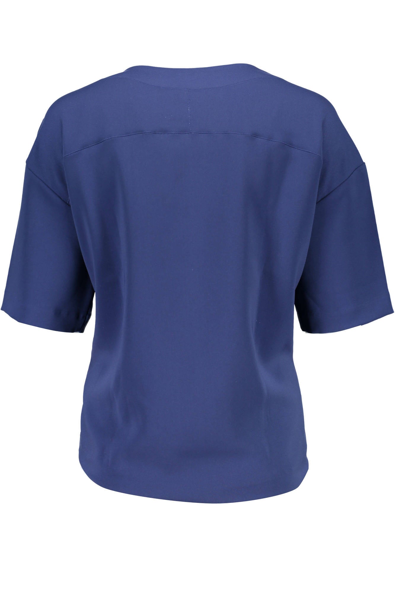1701432702_BLU_423 – Damen Kurzarm T-Shirt Blau mit V-Ausschnitt und Logo Design – Größe: 34 – Farbe: Blu