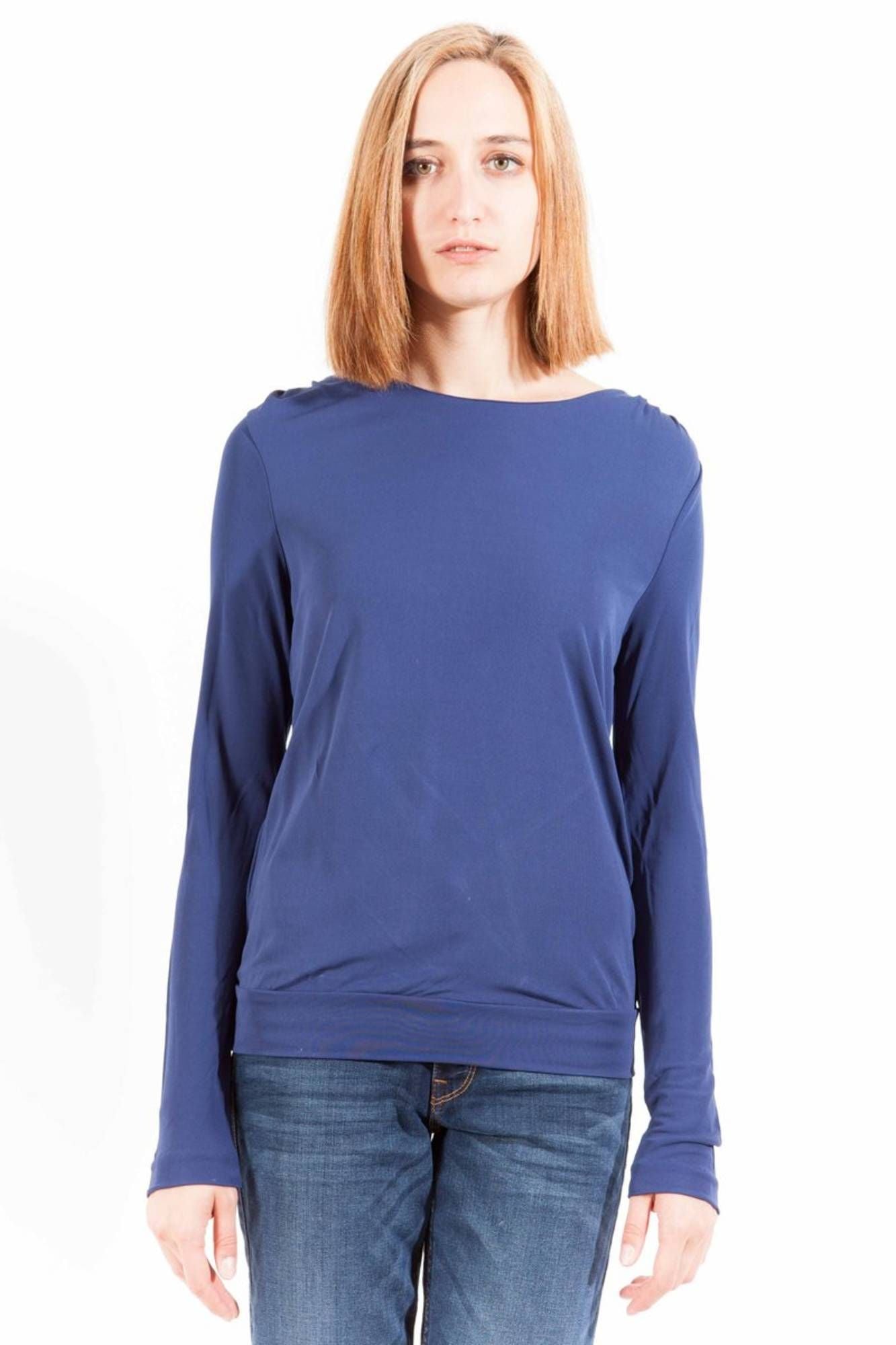 1403408301_BLU_426 – Langärmliges Damen T-Shirt in Blau mit Rundhals und Knopfdetails – Größe: S, L – Farbe: Blu
