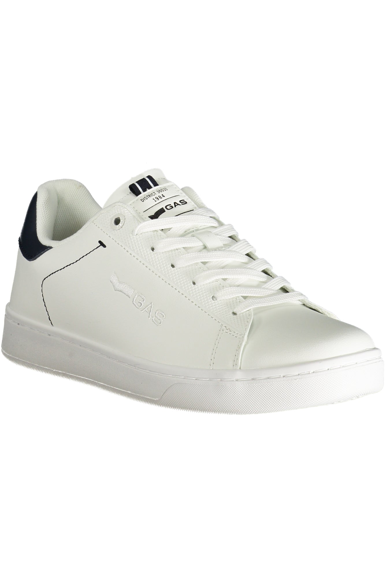 GAM514115_BI3690 – Weißer Herrensportschuh mit blauen Kontrastdetails und Logo-Print – Größe: 44, 45, 42 – Farbe: Bianco