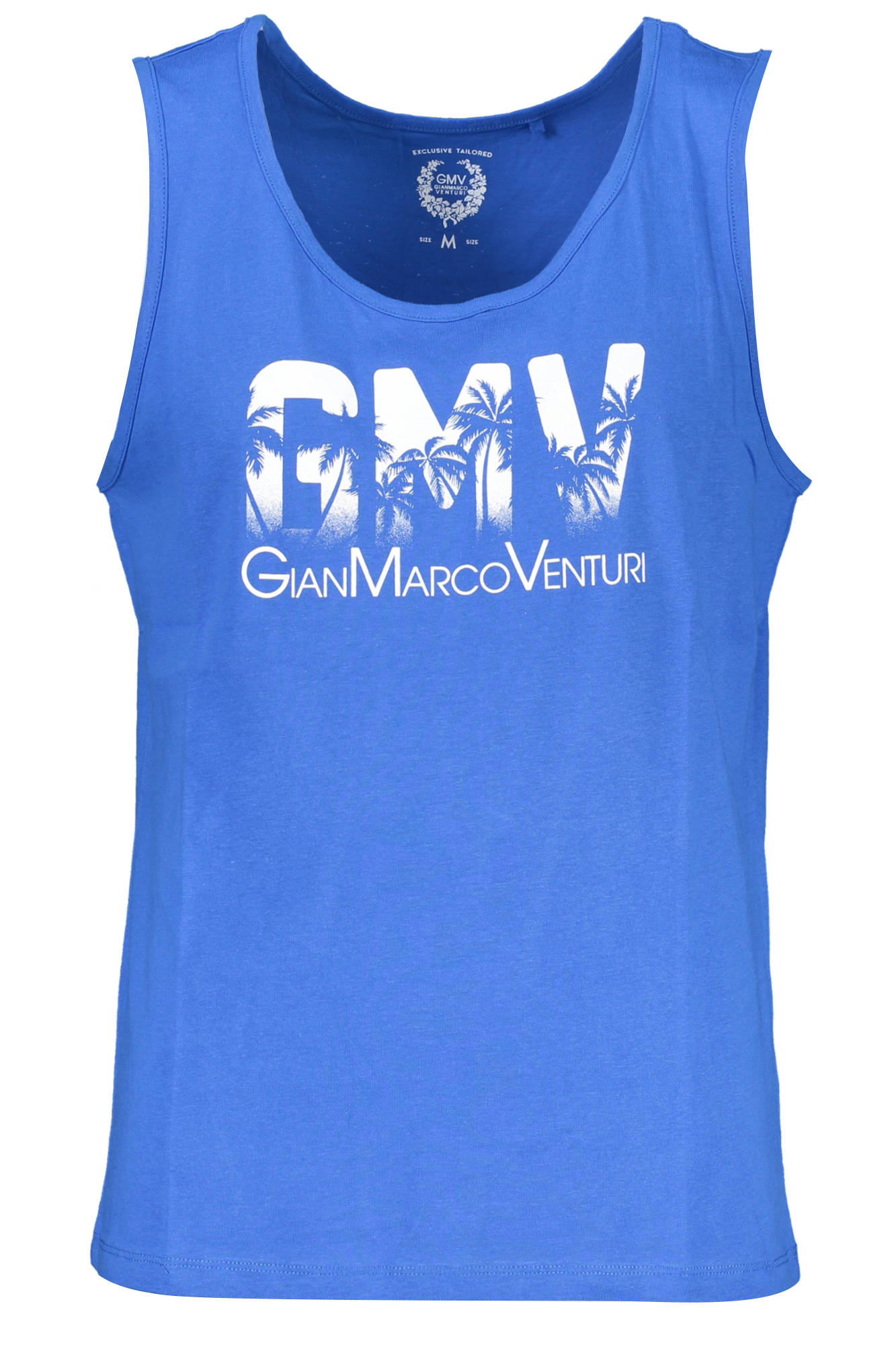 AU00792-ROMOLO_BLU_ROYAL-BLUE – Stylisches Herren-Tanktop Blau mit Rundhals und Logo-Print – Größe: M, L, XL, 2XL – Farbe: Blu
